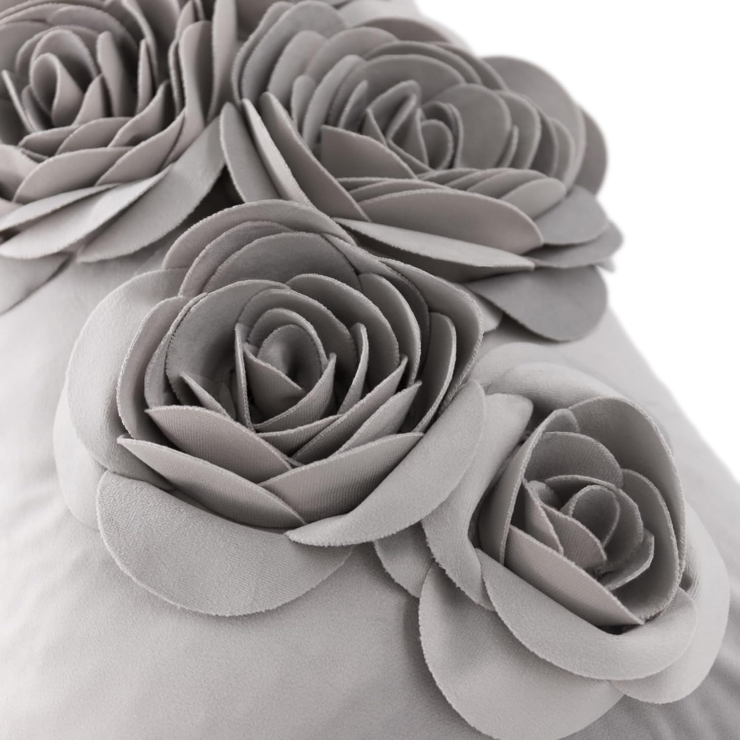 JWH 3D Flowers Throw Pillow Cover Decorative Soft Velvet Accent Decor Floral Cushion Lumbar Pillowcase for Bed Sofa Couch Living Room 12x20 Inches Gray