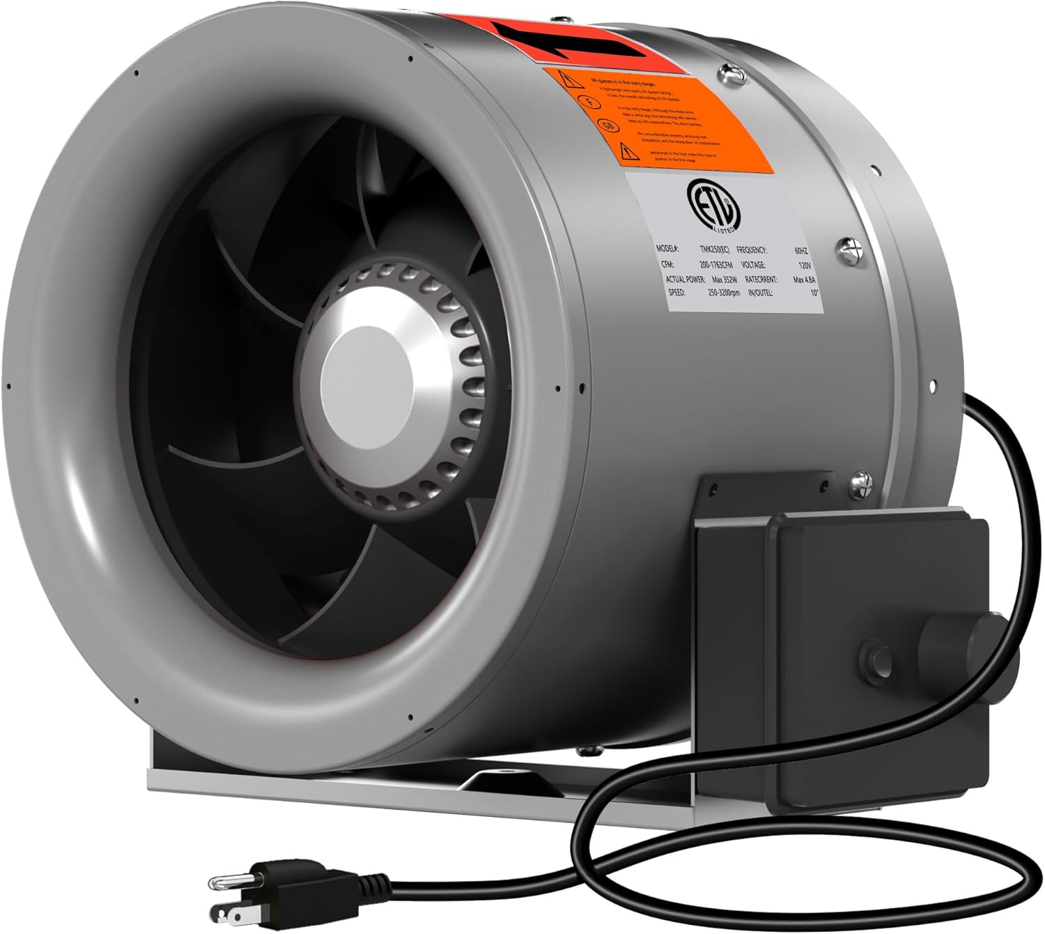 10 inch Inline Duct Fan 1219 CFM Constant Speed Ventilation Exhaust Fan - for Heating/Cooling Booster, Grow Tents, Hydroponics, with NSK/SKF Bearings, ETL Listed