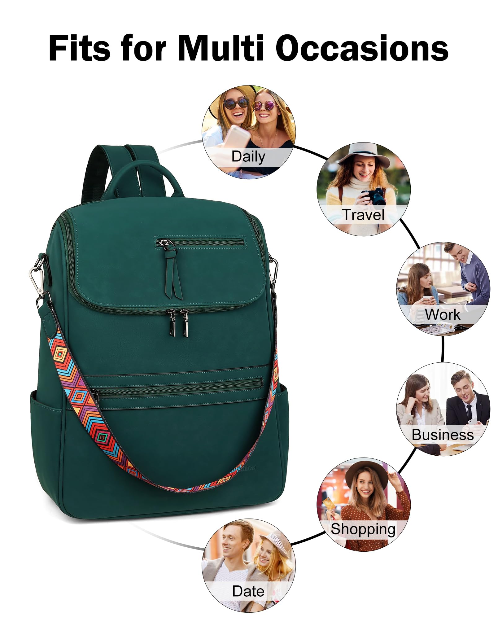 FADEON Zaino per computer portatile da donna, in pelle, con scomparto per laptop, borsa a tracolla in PU di design