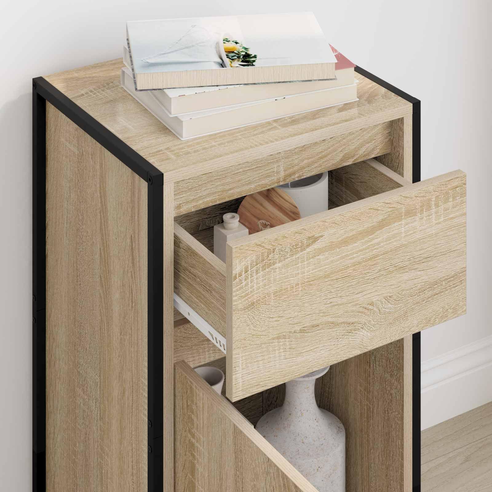 Aparador industrial Sonoma de madera, 43 x 36 x 75,5 cm, con marco de acero, diseño moderno, estantes ajustables para salón, cocina y pasillo