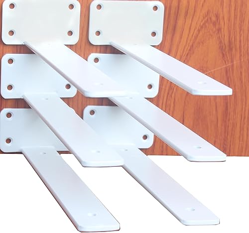 Miniatura 68 de Paquete de 4 soportes de estante en L ocultos blancos de 5 pulgadas (1/5 pulgadas de grosor), soporte de estante de metal, soporte de estante