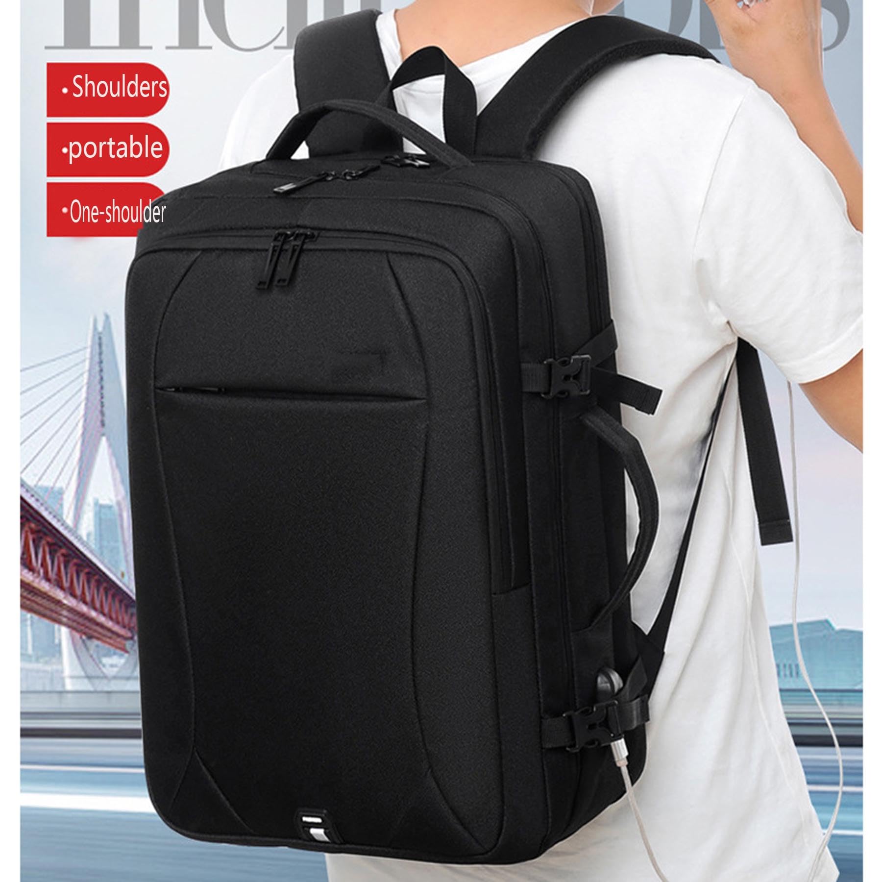 Zaino da viaggio multi-tasca per laptop, ampio zaino per viaggi d'affari con fascia per trolley, zaino leggero e impermeabile per pendolari con porta di ricarica USB,Grigio