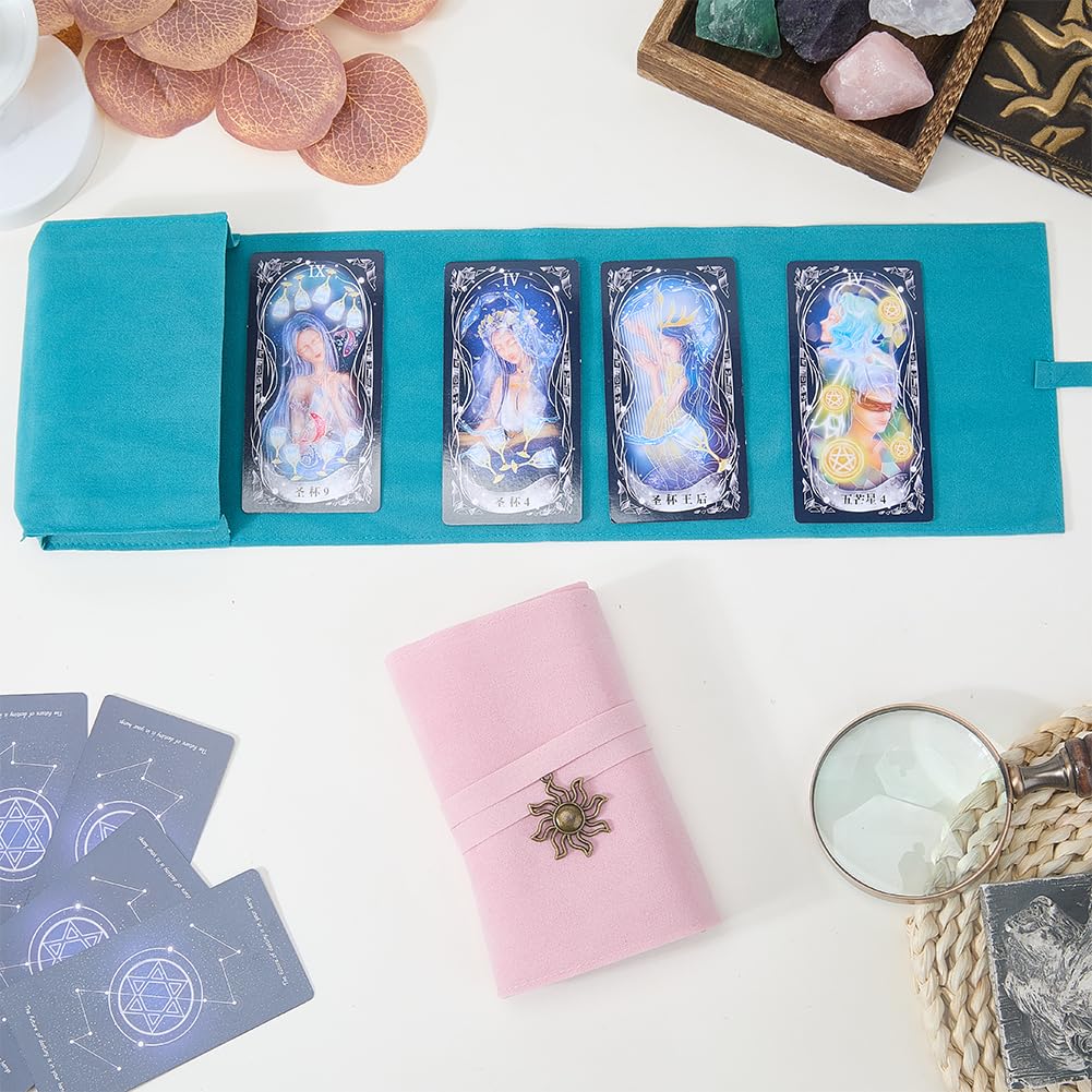 CREATCABIN 2Pcs Velvet Tarot Card Holder Tarot Cards Bags Tarot Card Pouches Tarot Wrap with Solar Eclipse Charm Tarot Carrying Bag Tarot Deck Storage Holder for Witchcraft Supplies Pink Blue 16x5Inch - Image 3