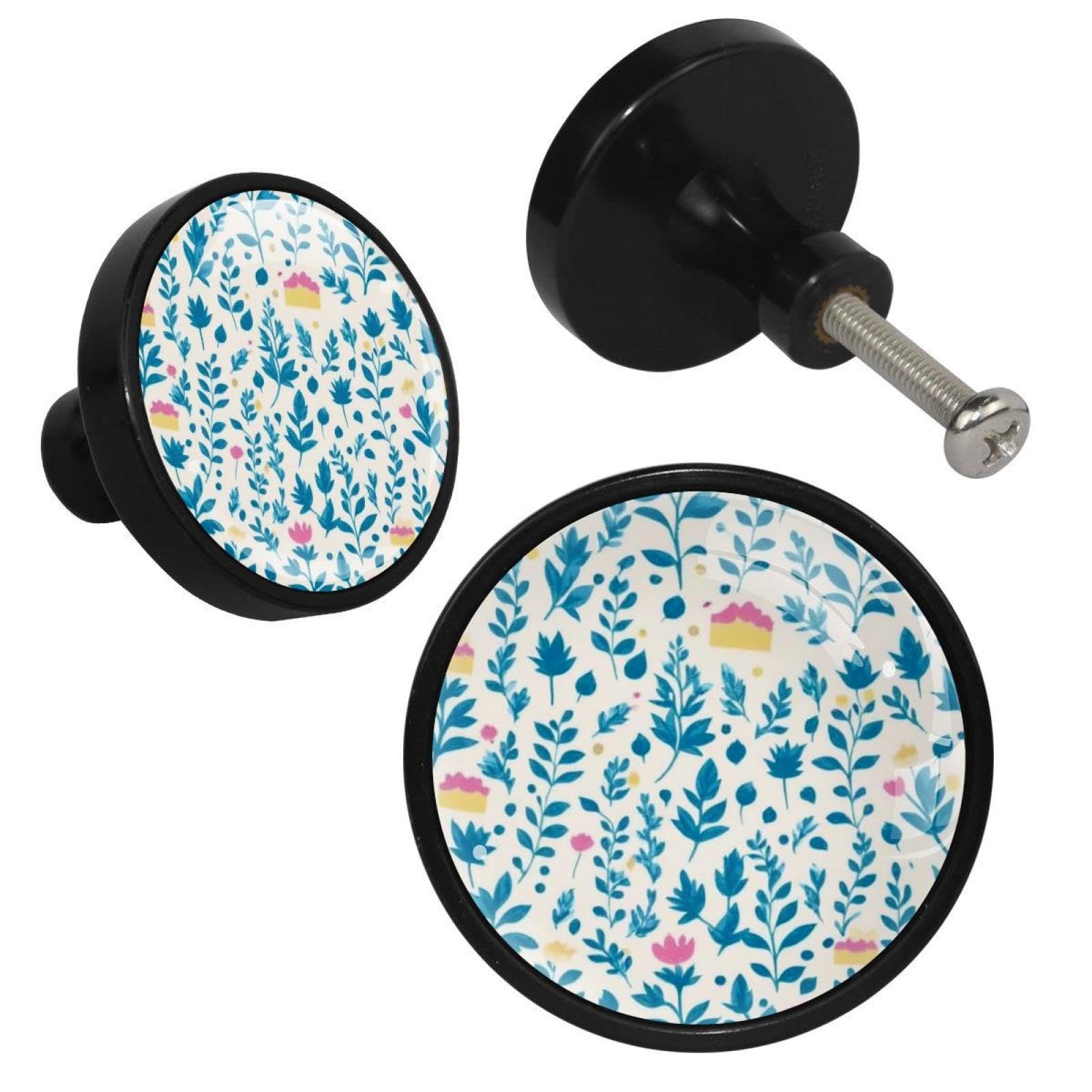 NUEAHEDN 4 PCS Aesthetic Colored Flowers Cabinet Knobs, Bathroom Drawer Pulls Handles, Round Dresser Knobs Door Knobs for Kitchen Cupboard Nursery Wardrobes