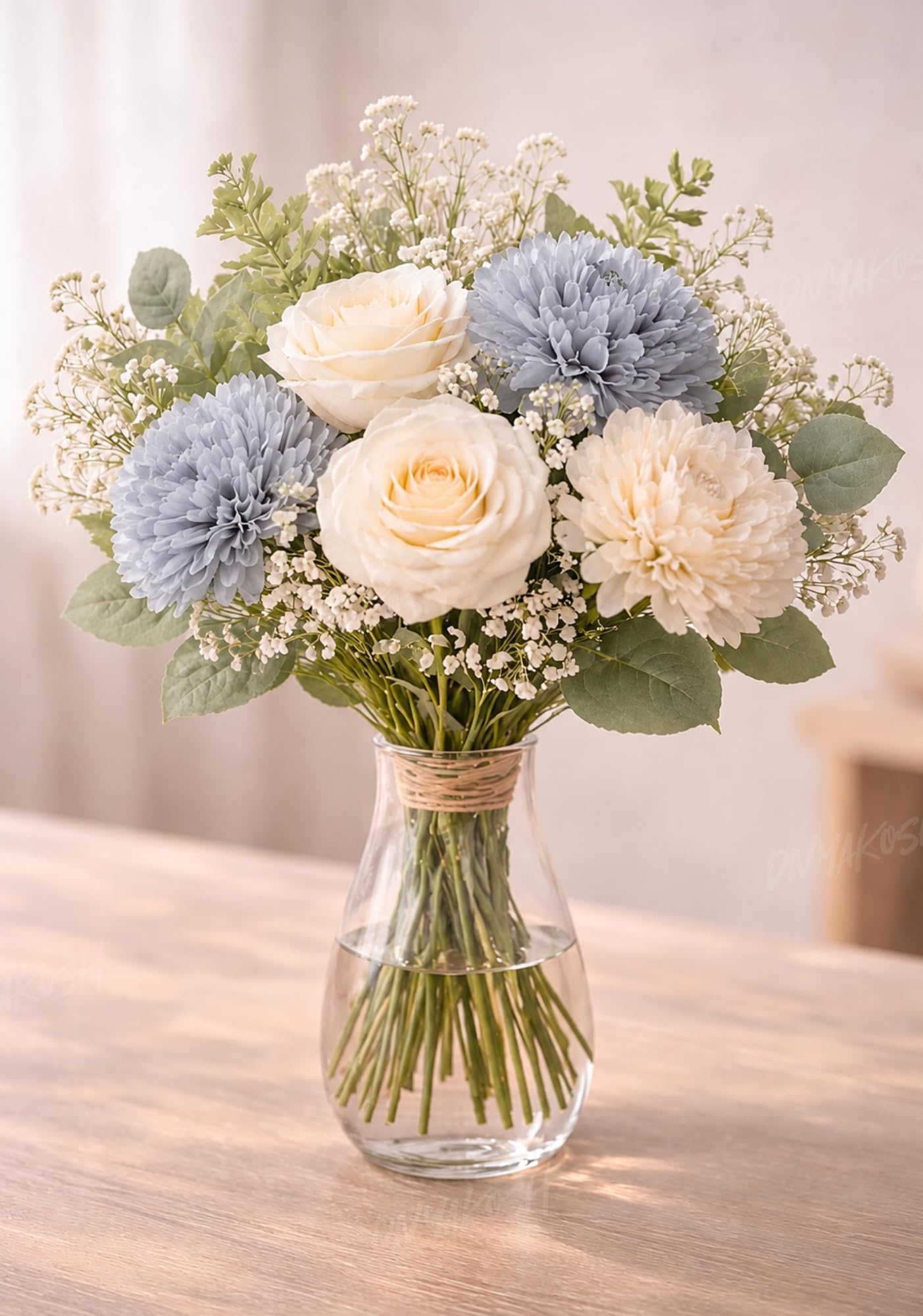 Divyakosh Artificial Flowers for Home Decoration, Flora for Decor | Artificial Flowers for Vase (VASE NOT Included) Home Decor Items, Artificial Grey Dahlia & Rose Flowers Bunch for Vase |