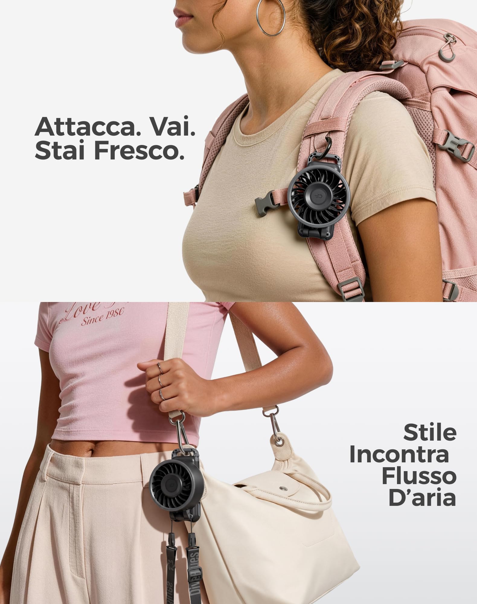 Diveblues Ventilatore Portatile Pieghevole con Batteria - 100 Velocità Regolabili e fino a 12h di Autonomia - Potente ma Piccolo per Mano, Scrivania e Collo - Ideale per Viaggi, Spiaggia e Campeggio