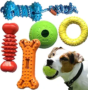 Jalousie Plush & Rope Dog Toys - Squeaky, Premium Rubber (5 Pack for Small/Medium Dogs & Puppies)
