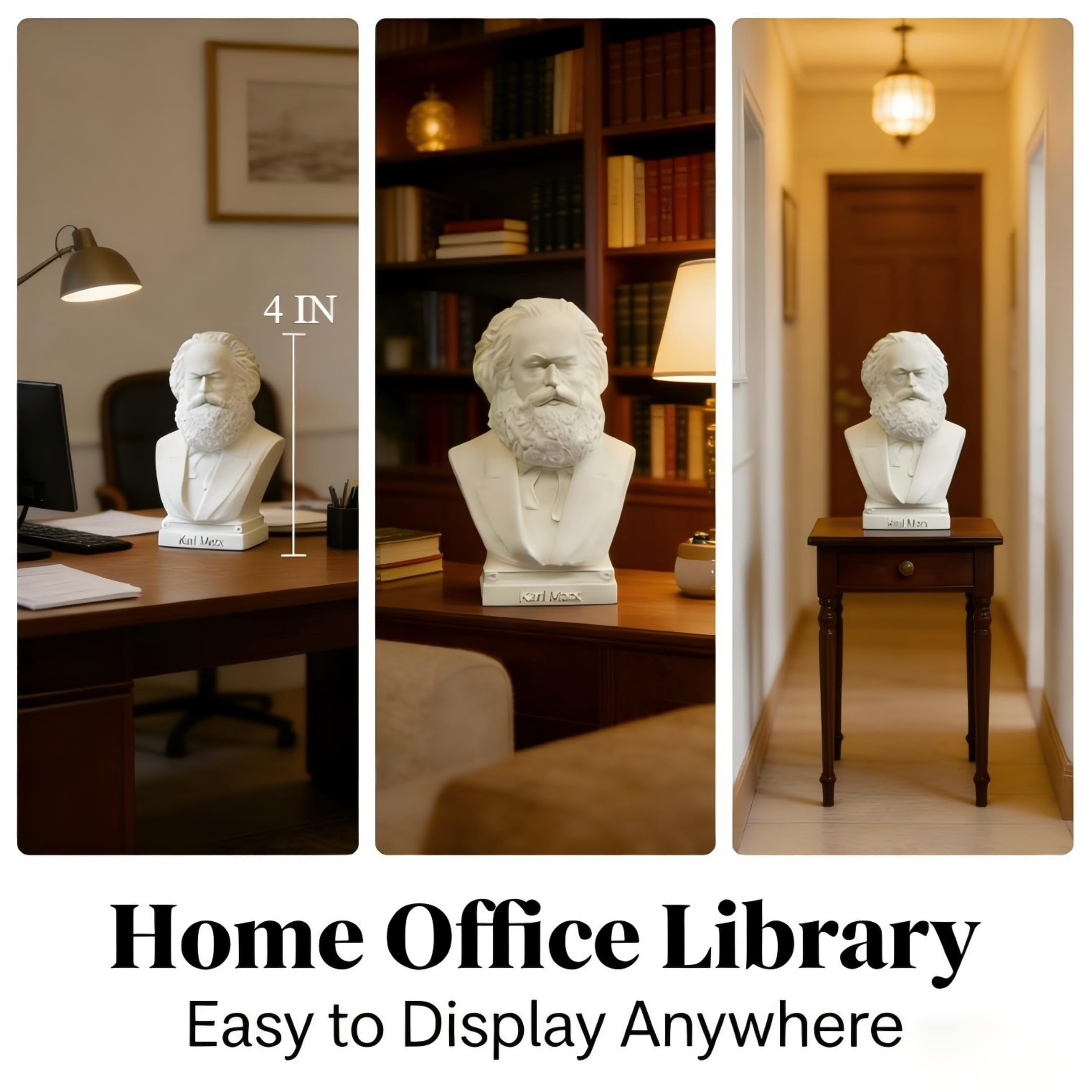 Busto di 10 cm, bianco – Piccola scultura da scrivania, statuetta artistica minimalista per libreria, ufficio, studio.