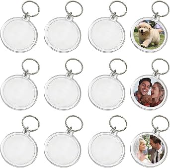 25PCS Clear Acrylic Photo Keychains - Round Blank Insert Photo Picture Frame Split Ring Keychain Snap In - Wallet Friendly Key Ring for Women & Men - 1.4 x 1.4 Inch Inner Diameter