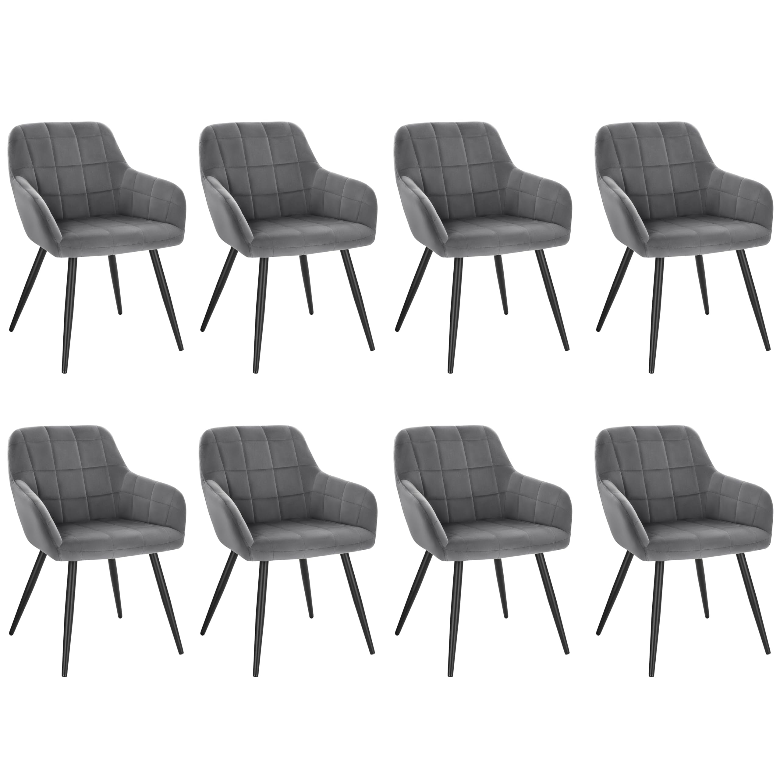 WOLTU Esszimmerstühle 8er Set Esszimmerstuhl Küchenstuhl Polsterstuhl Design Stuhl mit Armlehnen, mit Sitzfläche aus Samt, Gestell aus Metall, modern, Dunkelgrau, BH93dgr-8