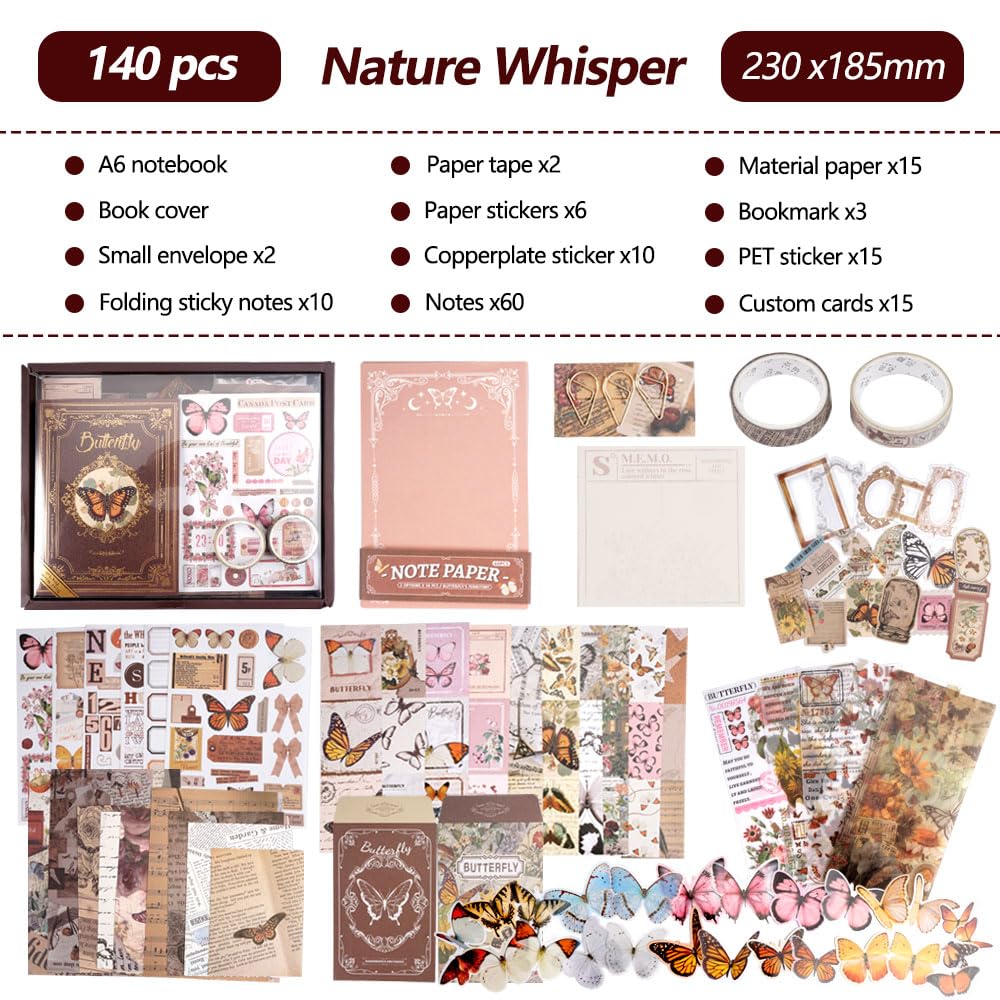 260 Adesivi Vintage Per Scrapbooking – Carta, Washi E PET, Tema Foresta Fiori Selvatici, Fai Da Te - 3