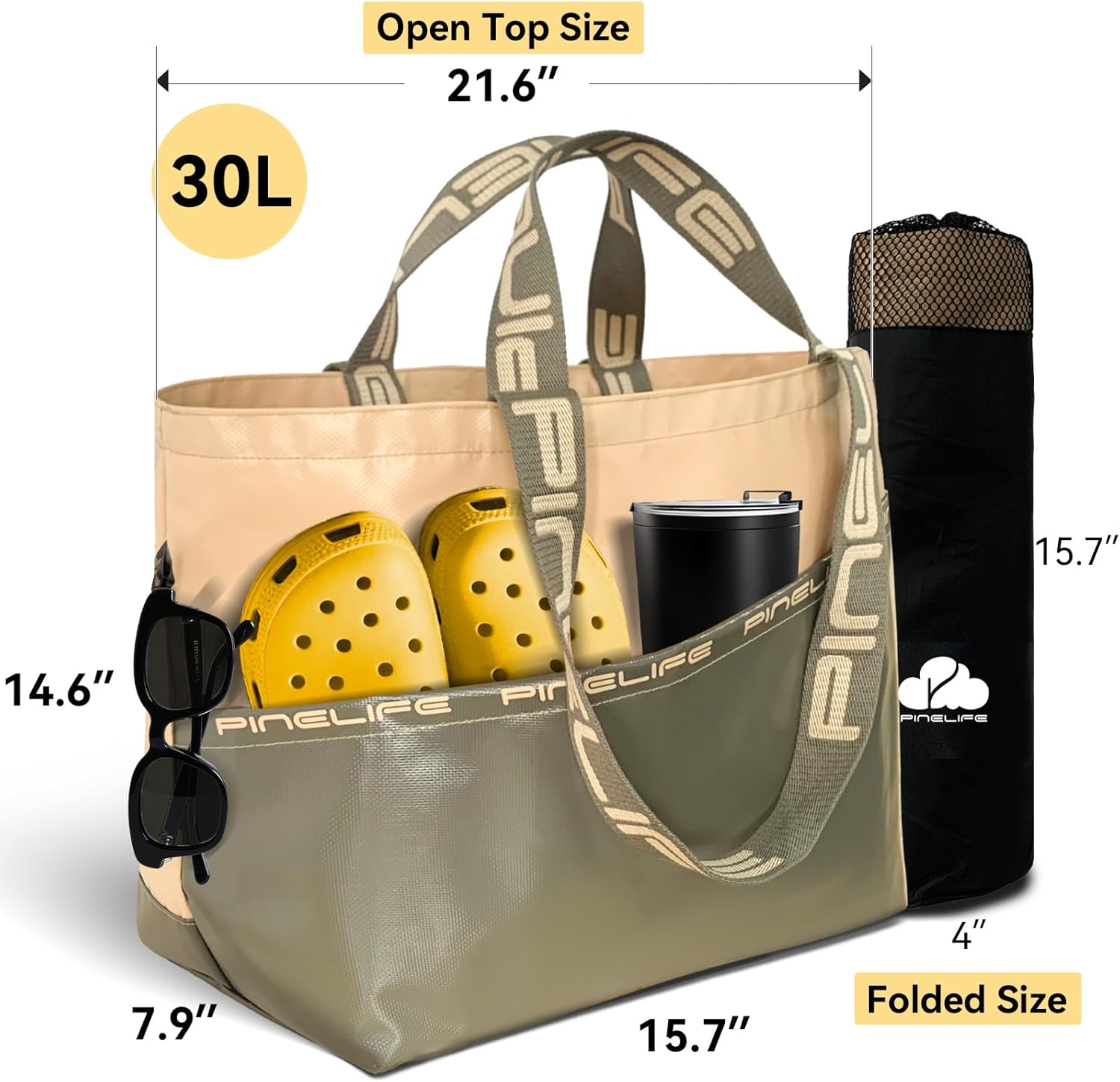 Extra Large Tote Bag Foldable Waterproof Summer Beach Bag for Women Men, Dual Handles, for Swim Gym Camping Shopping - Image 4