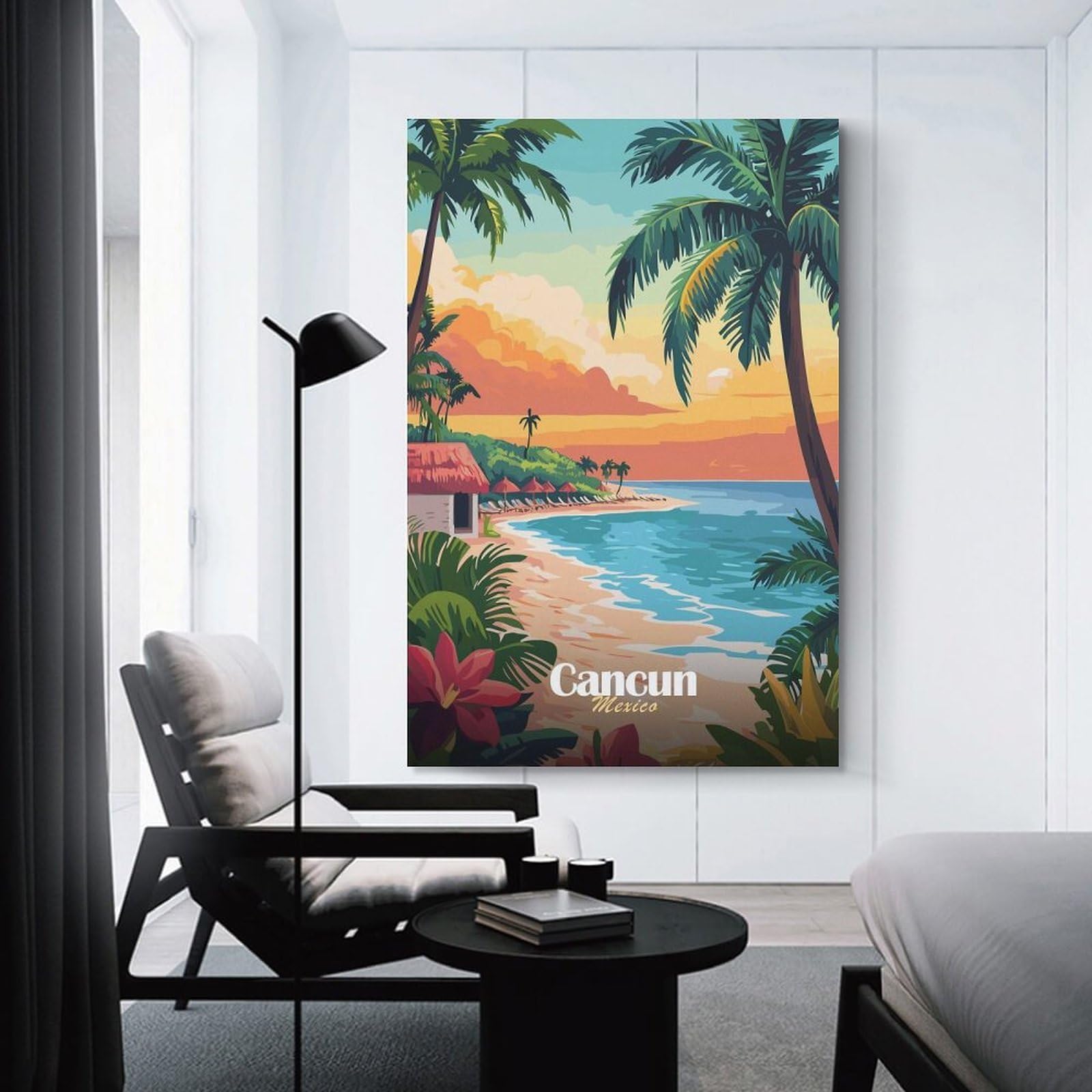 Junmoney Cancun Beach Sunset Wall Picture Print 24x36inch(60x90cm), for Calm Bedrooms, Home Corners Or Flats, Home Artwork with A Soft Interior Feel