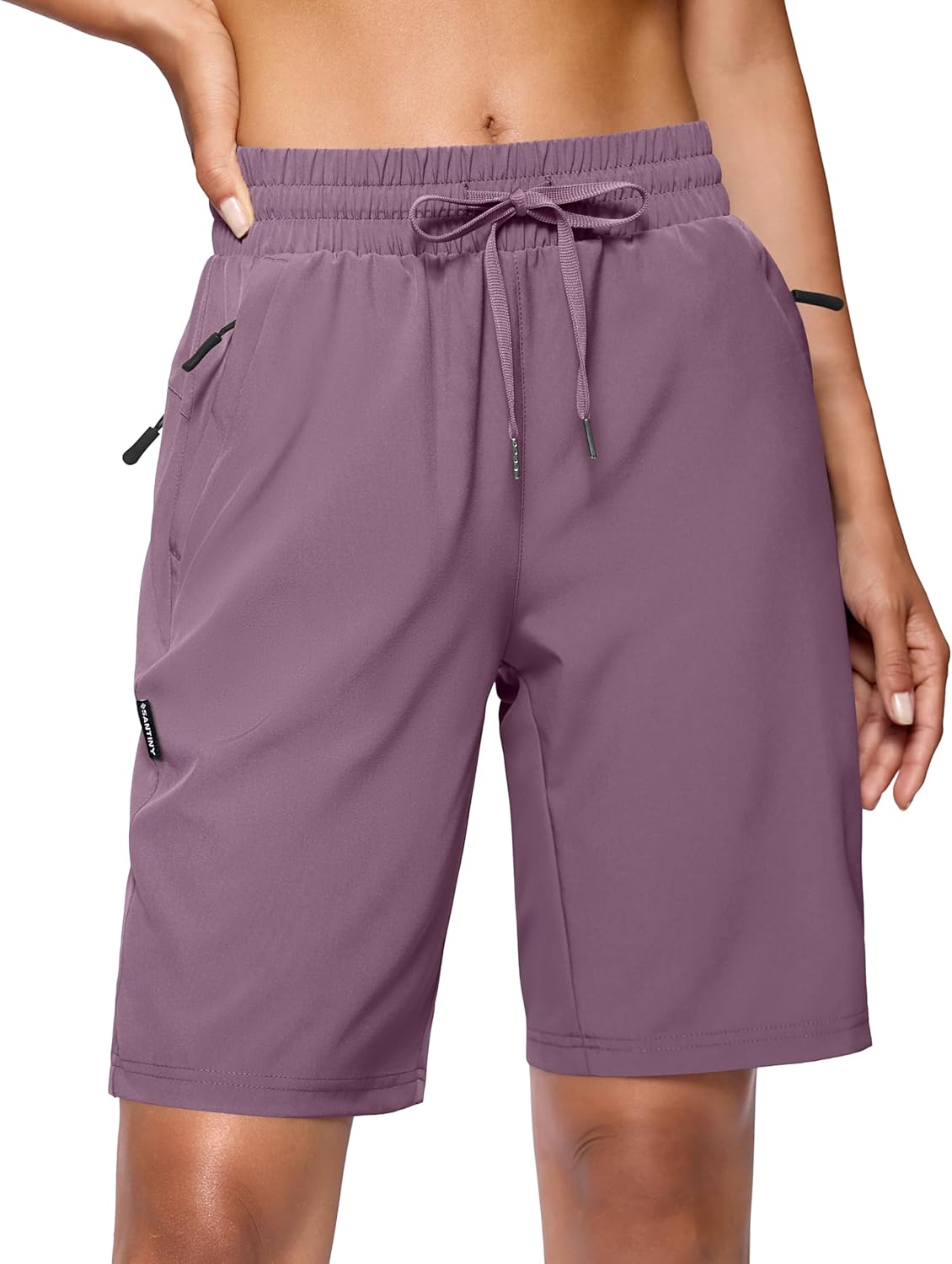 SANTINY Women's 7''/ 9'' Hiking Shorts with 3 Zipper Pockets Lightweight Quick Dry Long Athletic Golf Shorts for Women Casual