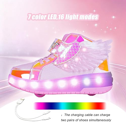 Miniatura 4 de AIkuass Zapatos con ruedas LED y USB recargables, zapatillas de patinaje con luces para niños y niñas