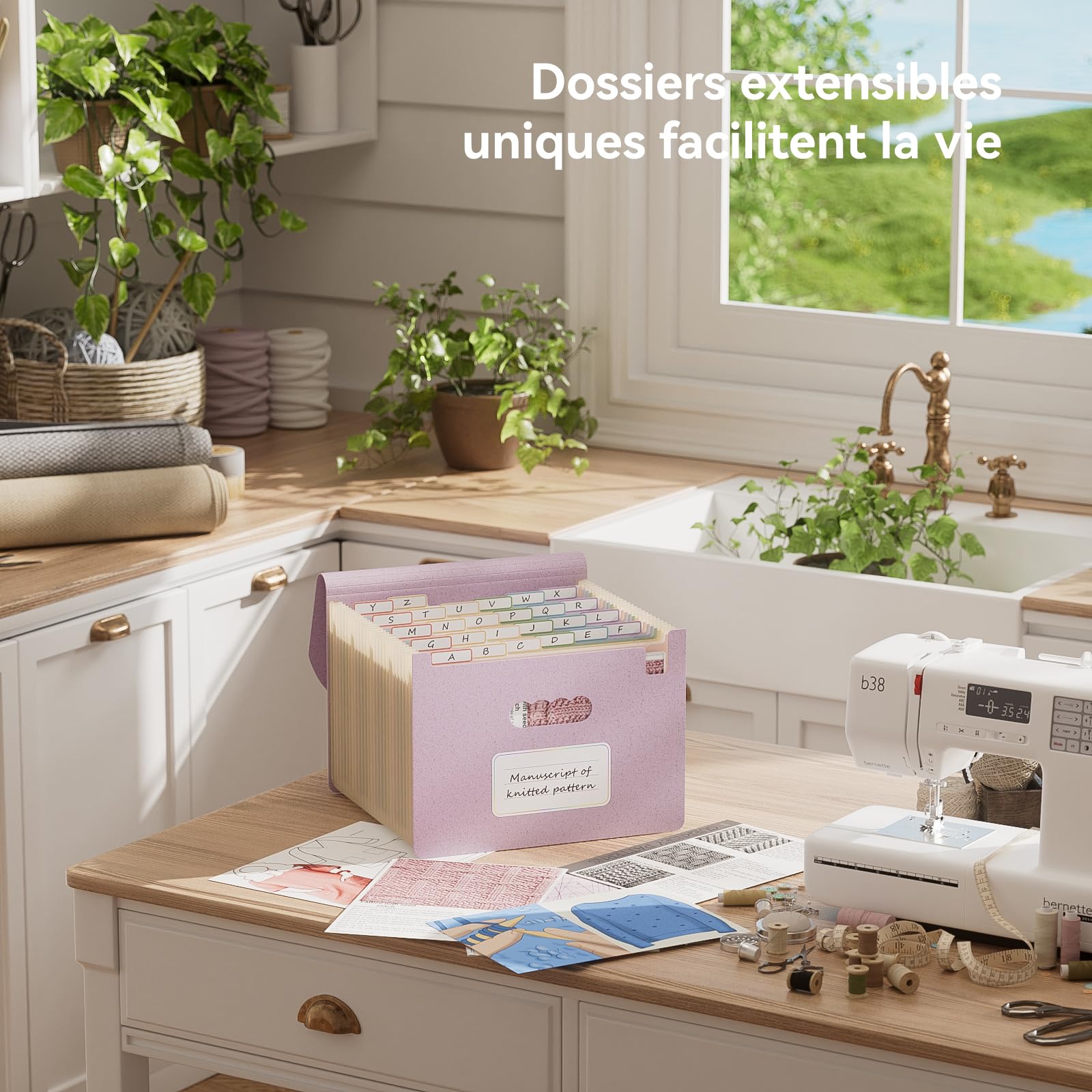 EcoStash Trieur 26 Compartiments A4, Rangement Papier Administratif | Organiseur de Dossiers Accordéon en Paille de Blé, Classeur Range Document, Sans BPA, Retour à la Nature, Violet Lavande