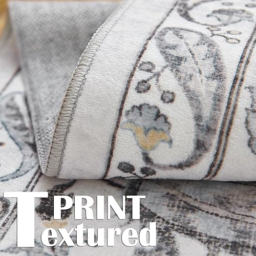 Miniatura 8 de jinchan Alfombra de pasillo lavable de 2 x 6 pies, alfombra vintage floral para interiores, alfombra suave retro envejecida, gris, alfombra bohemia