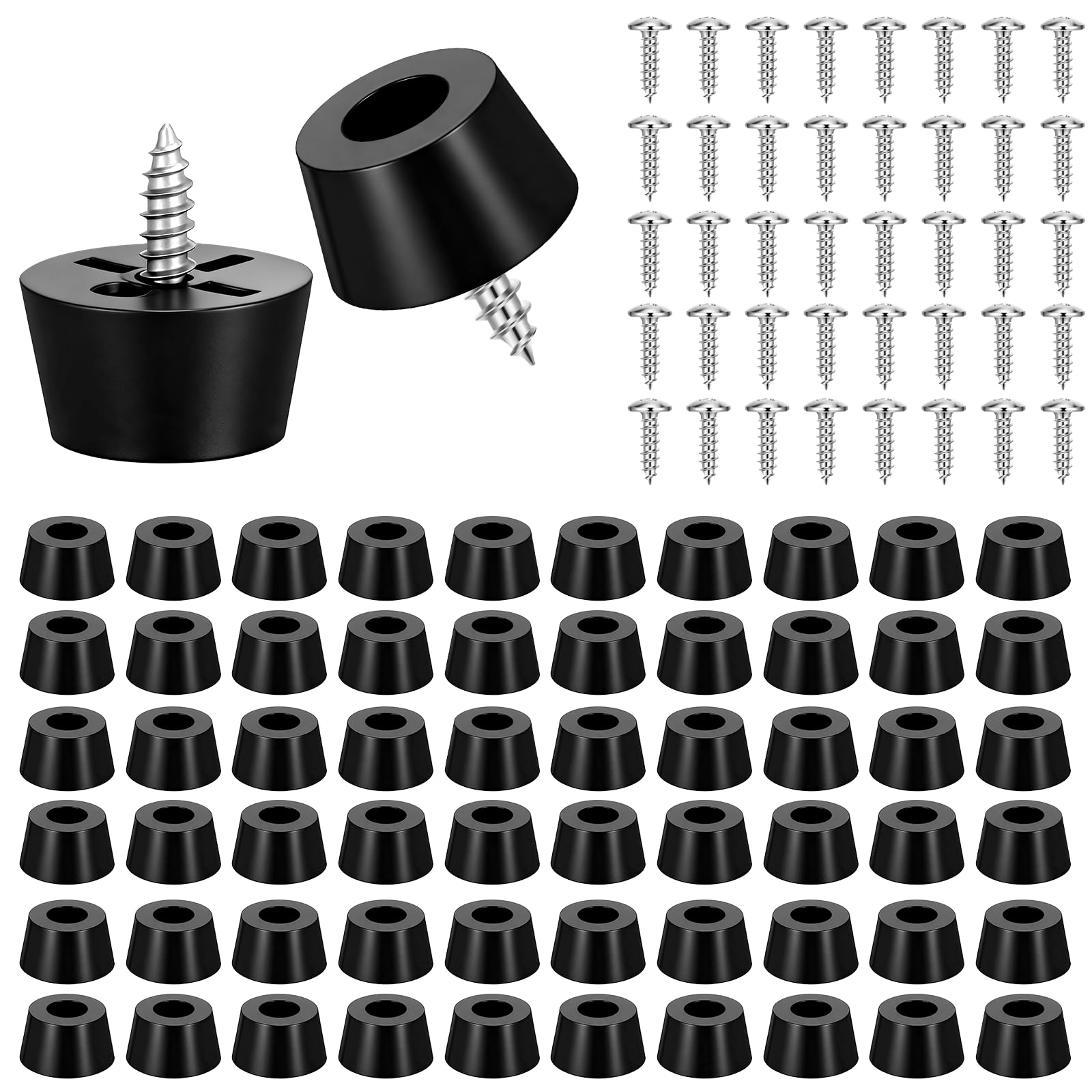Rubber Feet, 60 Pcs Non-Slip Soft Cutting Board Feet Pads Kit with Built-in Stainless Steel Washer and Screws for Furniture Appliances Rubber Bumpers, Black