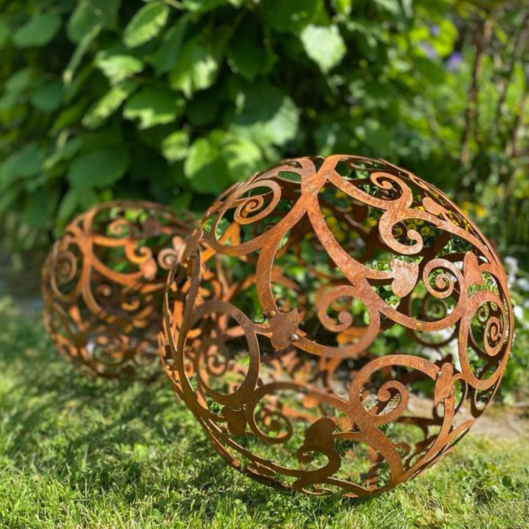 Terma Rost Kugel 40 cm Barock filigran Handmade Germany Gartenfigur groß Metallfigur edelrost Garten Deko Outdoor deko Metall Kugeln Vintage gartendeko rostoptik dekokugel gartenkugel