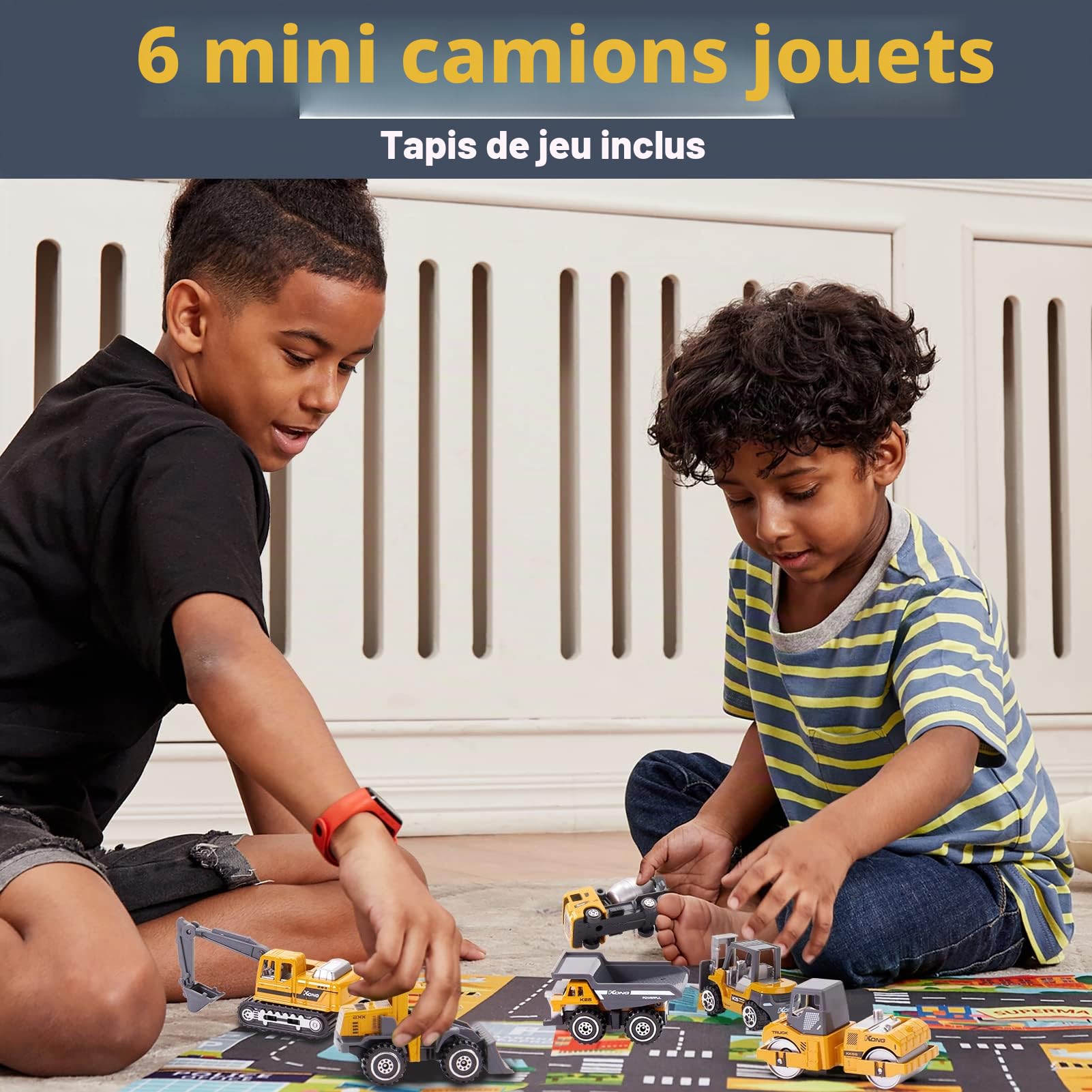 HERSITY Jouet Tracteur Tractopelle Benne en Métal avec Tapis Engins de Chantier Voiture Jouet Miniature Cadeau Enfant Garçon Fille 3 Ans+