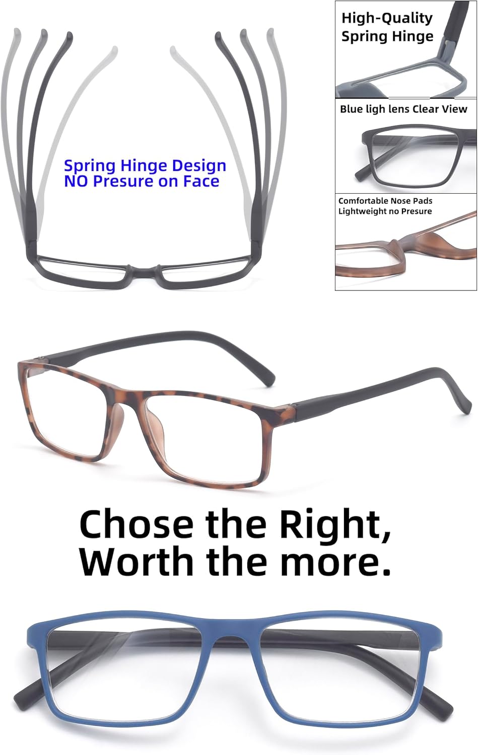 Nearsighted Glasses for Distance with Hard Case Blue Light Spring Hinge Glasses Not Reading Glasses - Image 4