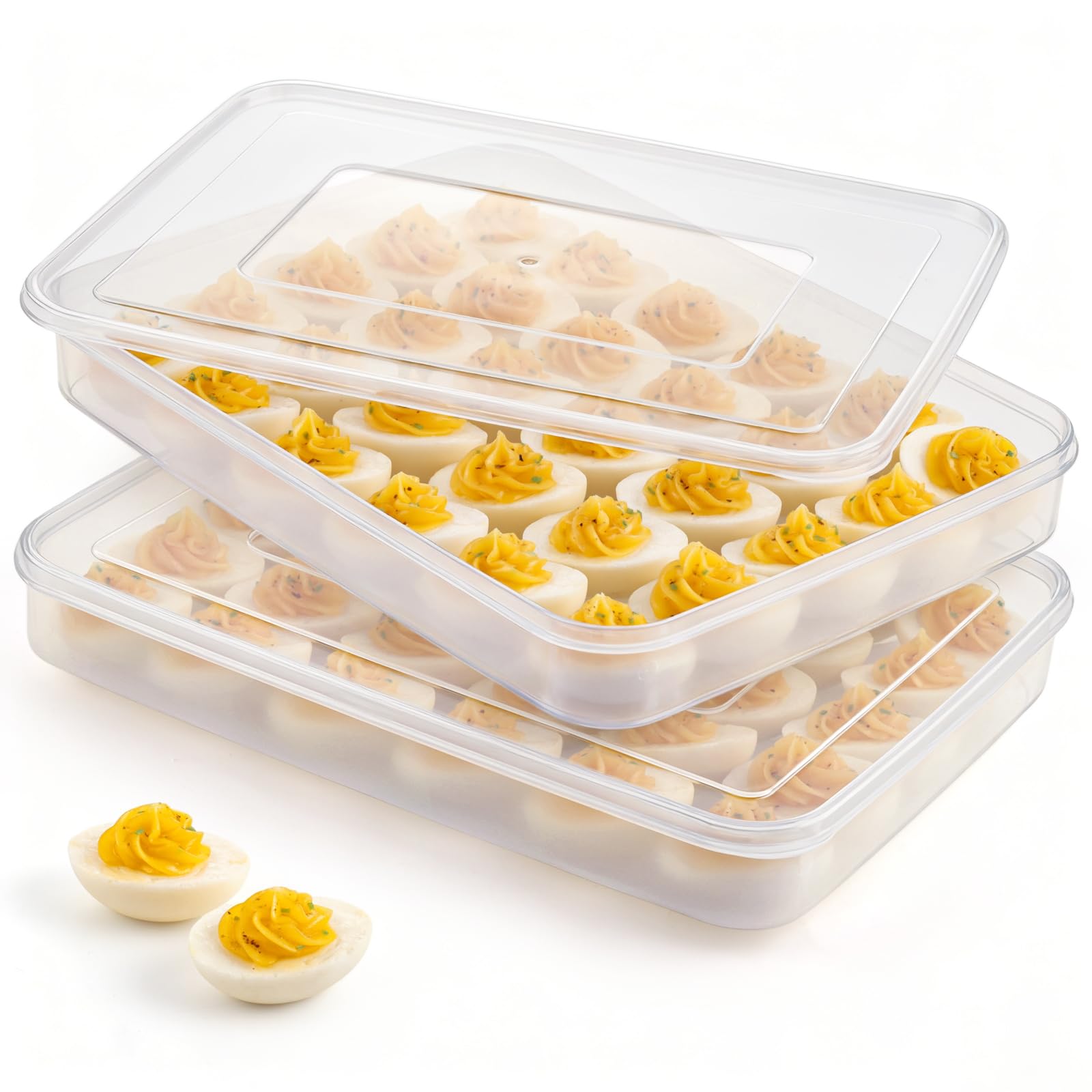HANSGO Deviled Egg Containers with Lid, Set of 2, Plastic Clear Deviled Egg Tray Holder Carrier for 60 Eggs, Suitable for Refrigerator, Home, Party, Kitchen Supplies, Stackable & Portable
