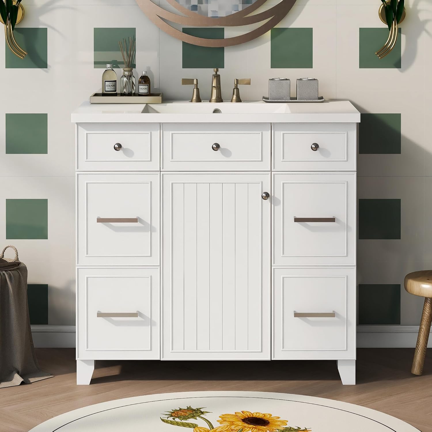 LUMISOL 36" Bathroom Vanity with Sink Top, Single Bathroom Cabinet with 3 Drawers & Soft-Closing Doors, Wooden Bathroom Vanity and Sink Combo, White