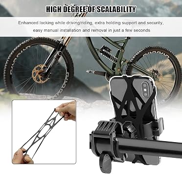 4PCS Motorcycle Phone Mount Tether, Anti-Slip Silicone Security Band Bike Cellphone Mount Tethers, Universal Cycling Phone Holder Grip Strap for Motorcycles Bikes Scooters