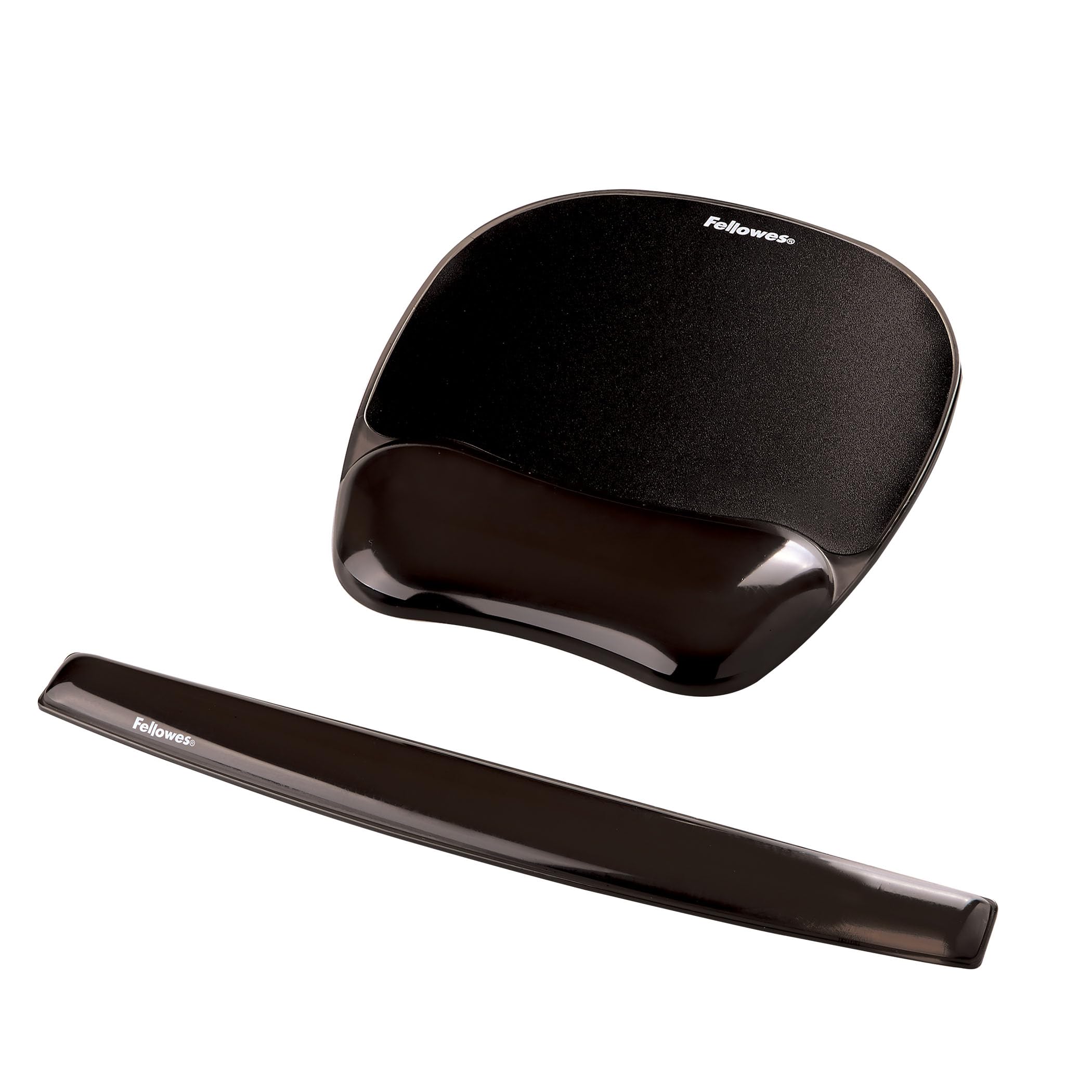 Fellowes Crystals Gel Tastatur Handgelenkauflage - schwarz & Mauspad mit Handgelenkauflage Crystals, mit Gelfüllung, ergonomisch, abwaschbar, schwarz