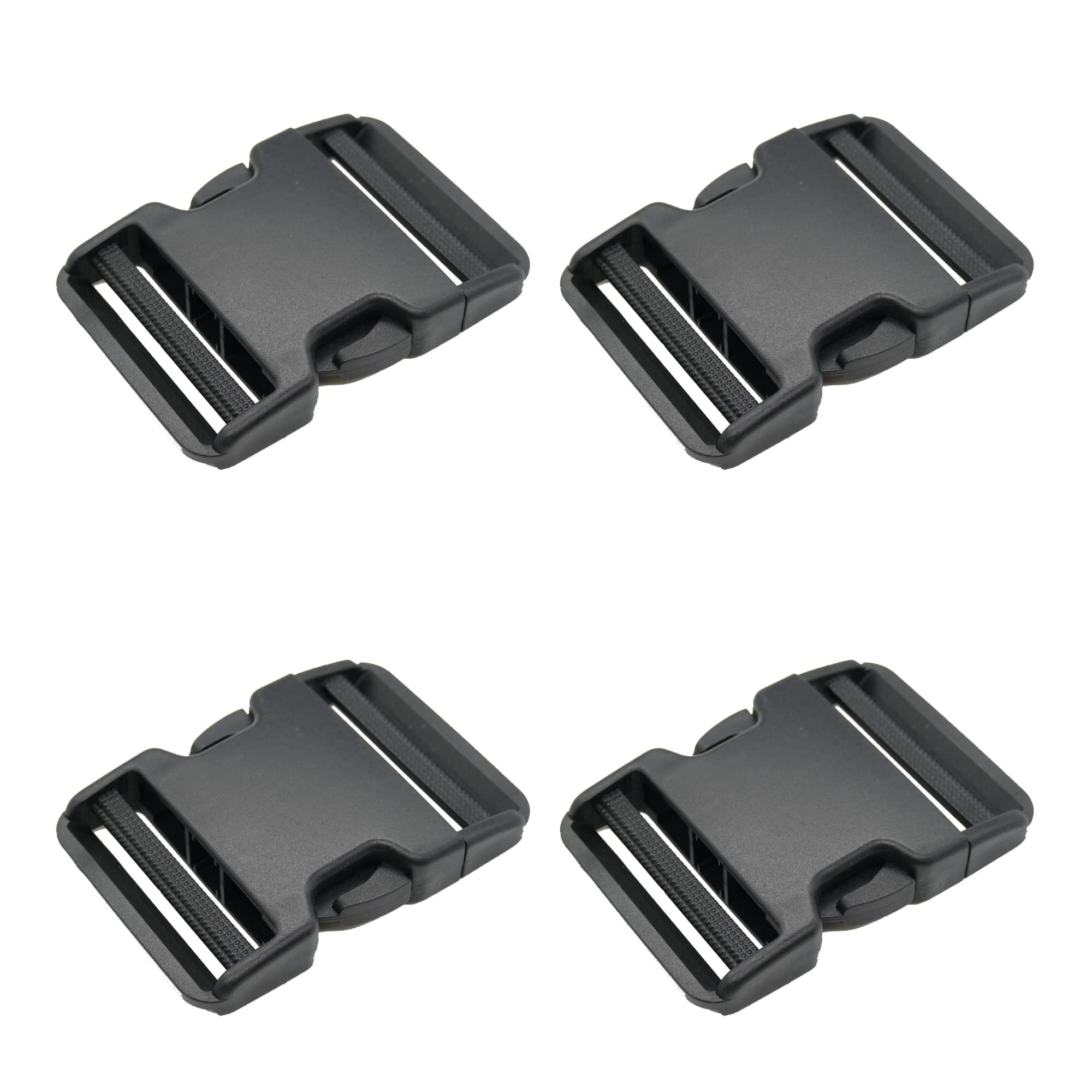 The Bead Shop 50Mm - 4 Pack Plastic Side Release Buckle Clip For Luggage, Rucksack/Back Pack, Webbing Strap (, Black)