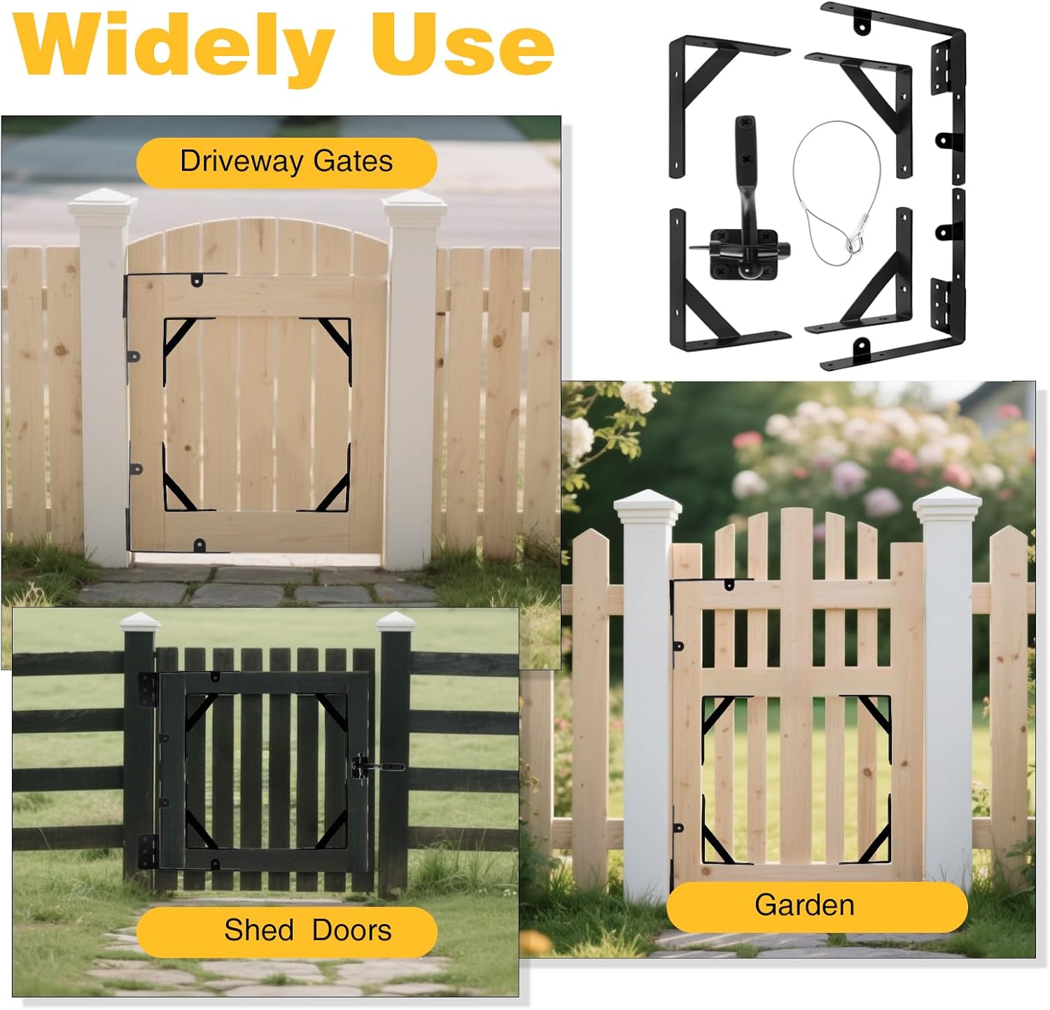 Anti Sag Gate Kit, Gate Corner Brace Bracket,Heavy Duty No Sag Kit for Wooden Fence Gate with Self-Locking Gate Latch for Wooden Fence, Driveway, Corral Gates, Wood Windows (Single Door Set)