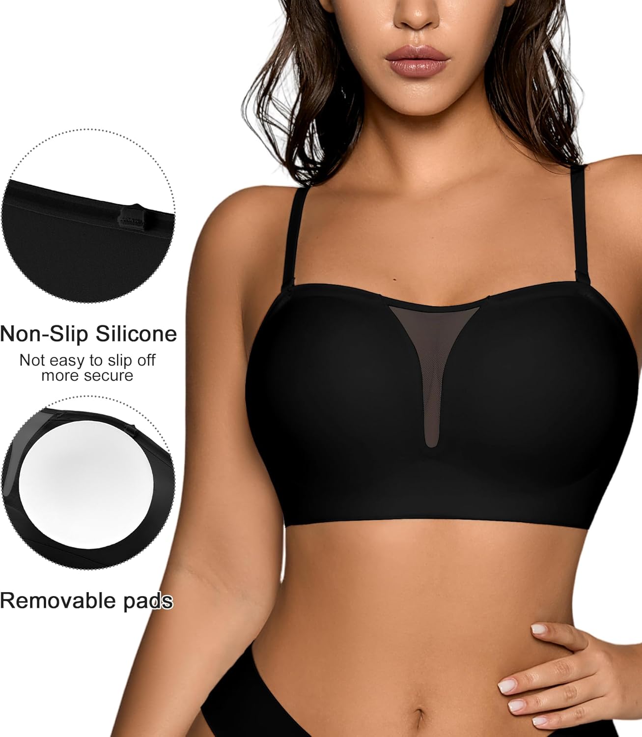 Seamless Wireless Strapless Bras for Women - V-Neck Full Coverage Strapless Bralette No Underwire Convertible Tube Top Bra - Image 3