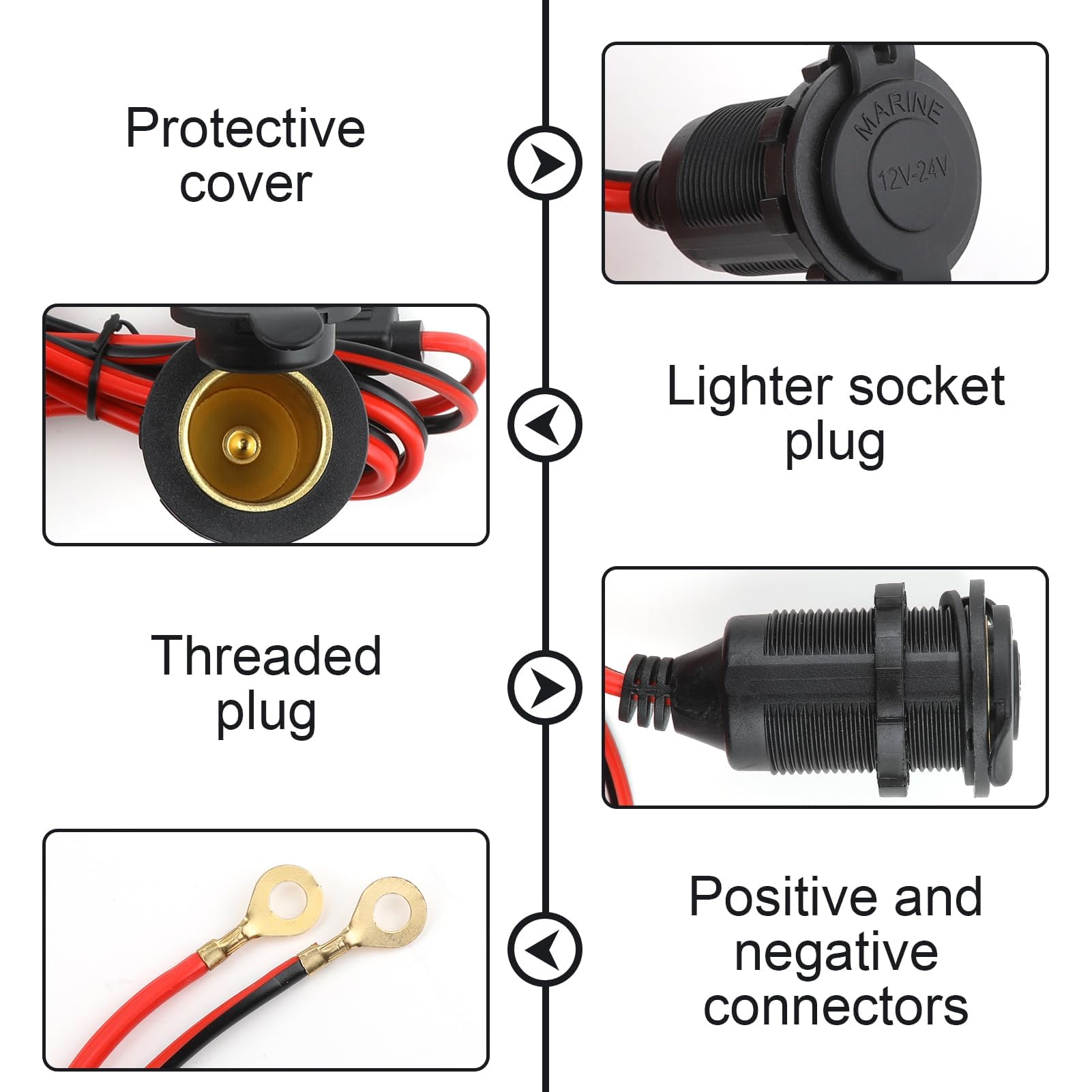 Câble Extension Allume-cigare Vers Borne à Anneau - 3m 16AWG - Fusible 15A - 12V-24V