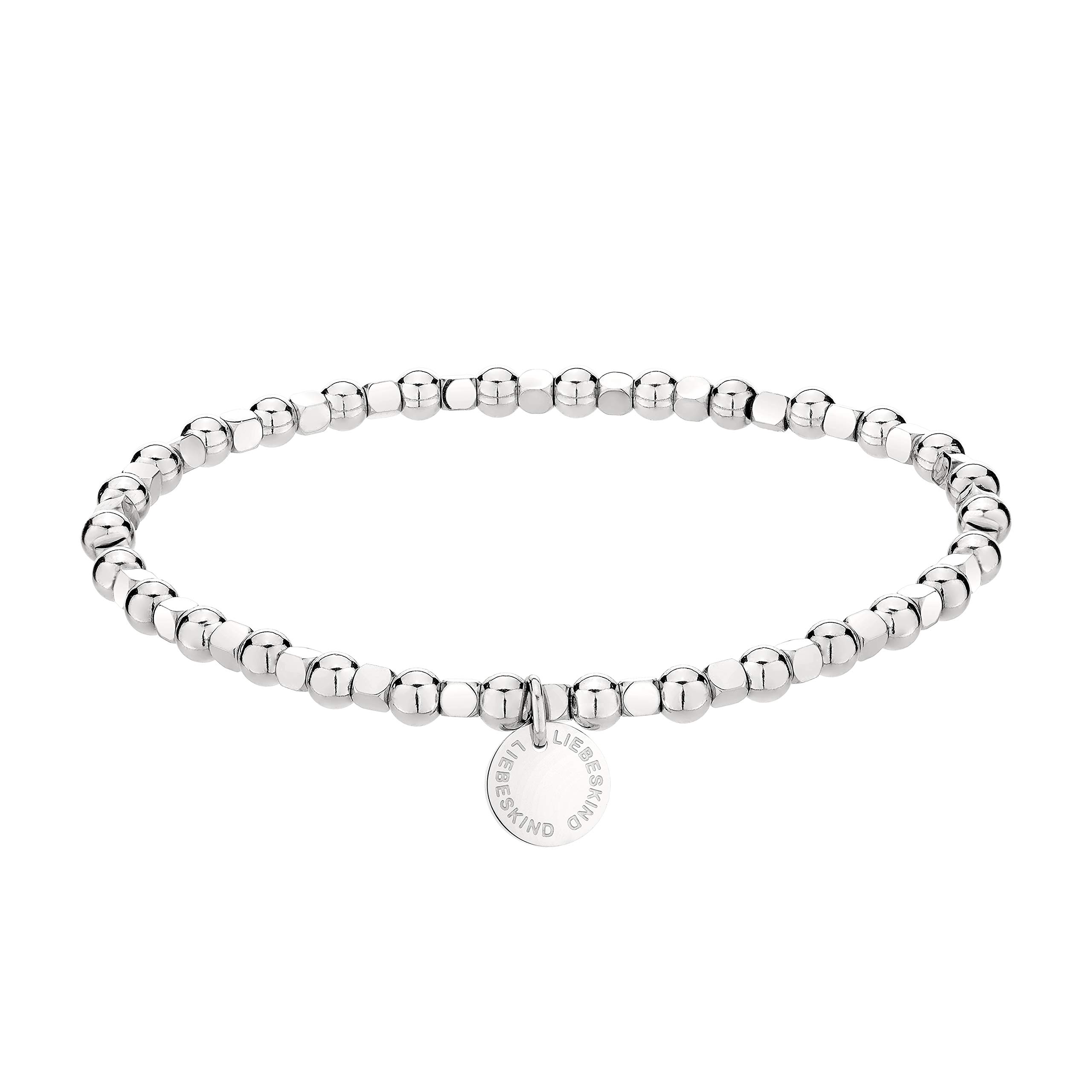 Liebeskind Berlin Bracciale Con Perline 4mm E Targhetta - Acciaio Inox IP Black, Elastico, Lunghezza 17cm