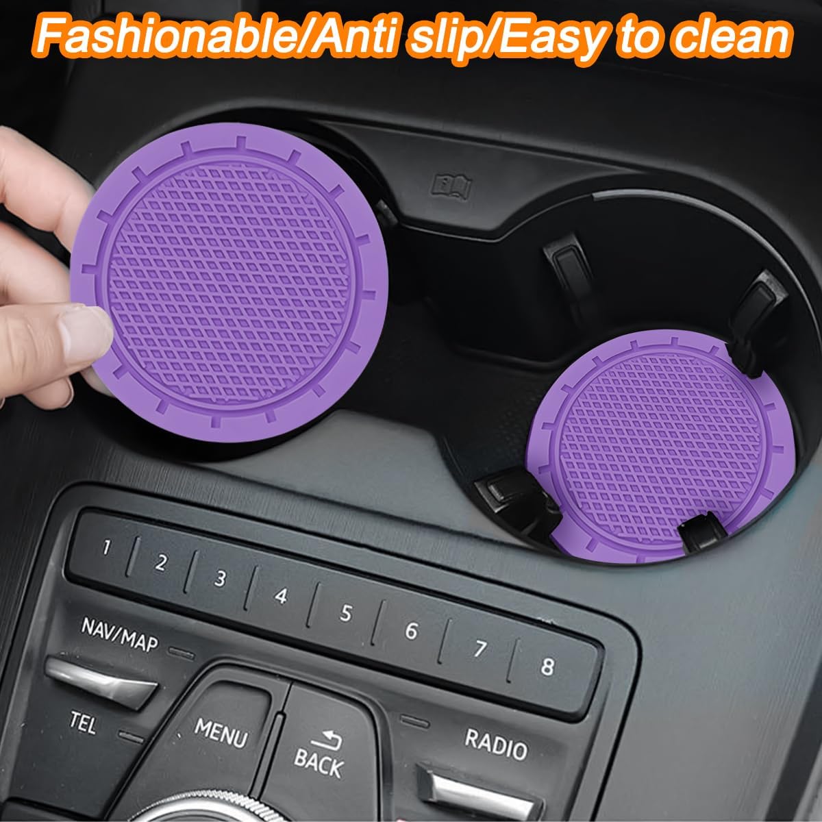 10PCS Car Accessories Set, Vehicle Steering Wheel Cover Seatbelt Protector Cup Holder Coaster Push Start Button Cover Flower Auto Air Vent Clip, Universal for SUV, Truck, RV (Purple)