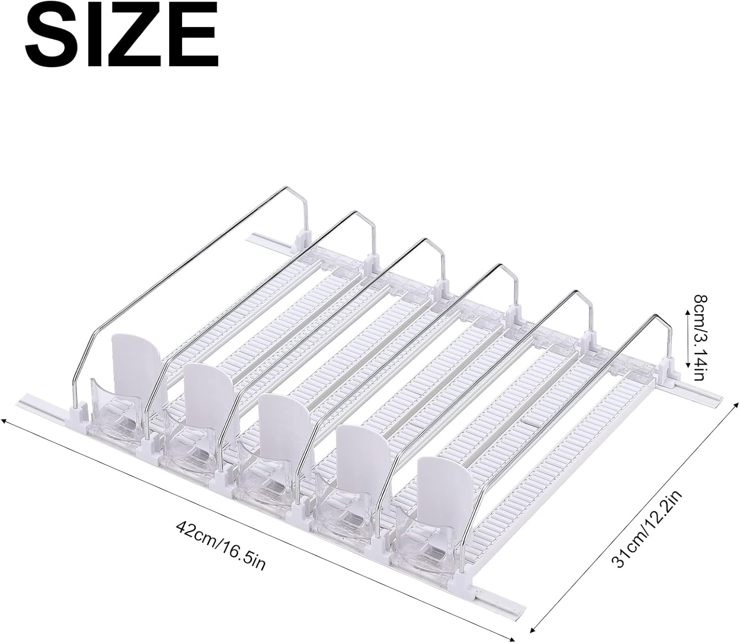 Drink Dispenser for Fridge, 5 Row Self-Pushing Soda Can Organizer for Refrigerator, Width Ajustable Beverage Pusher Glide Beer Pop Can Water Bottle Storage for Pantry (5 Row)