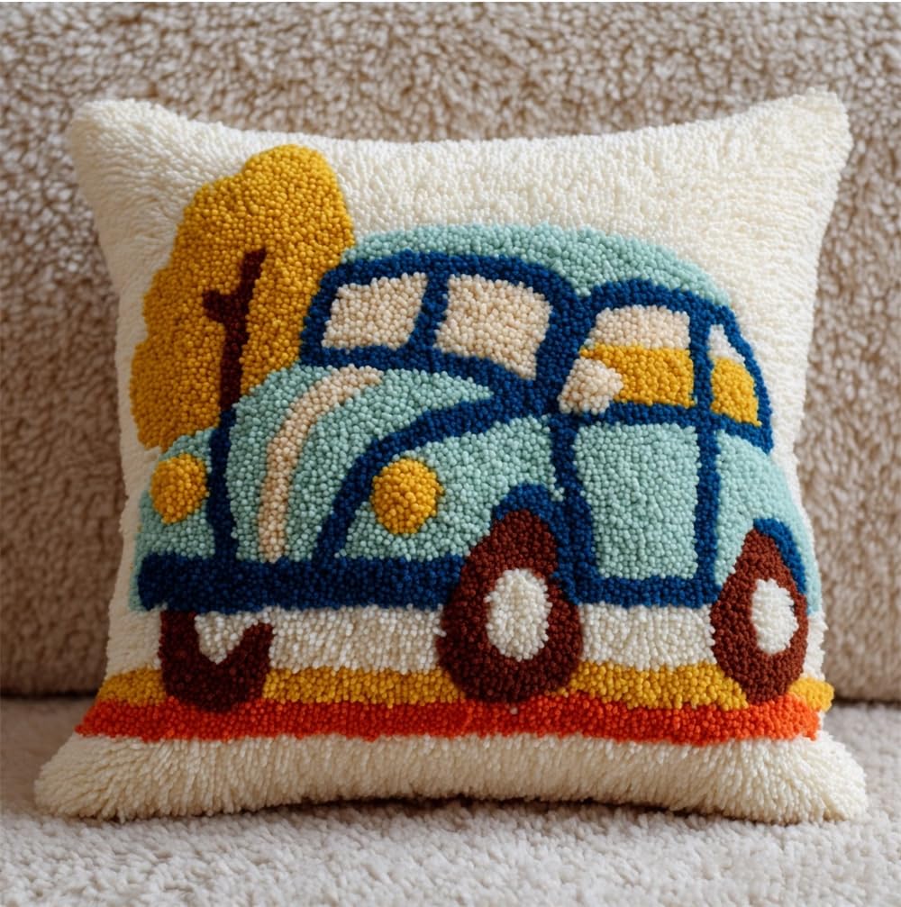 FWRTYCB Latch Hook Pillow Kits for Adults Car Knitting Kits Cushion