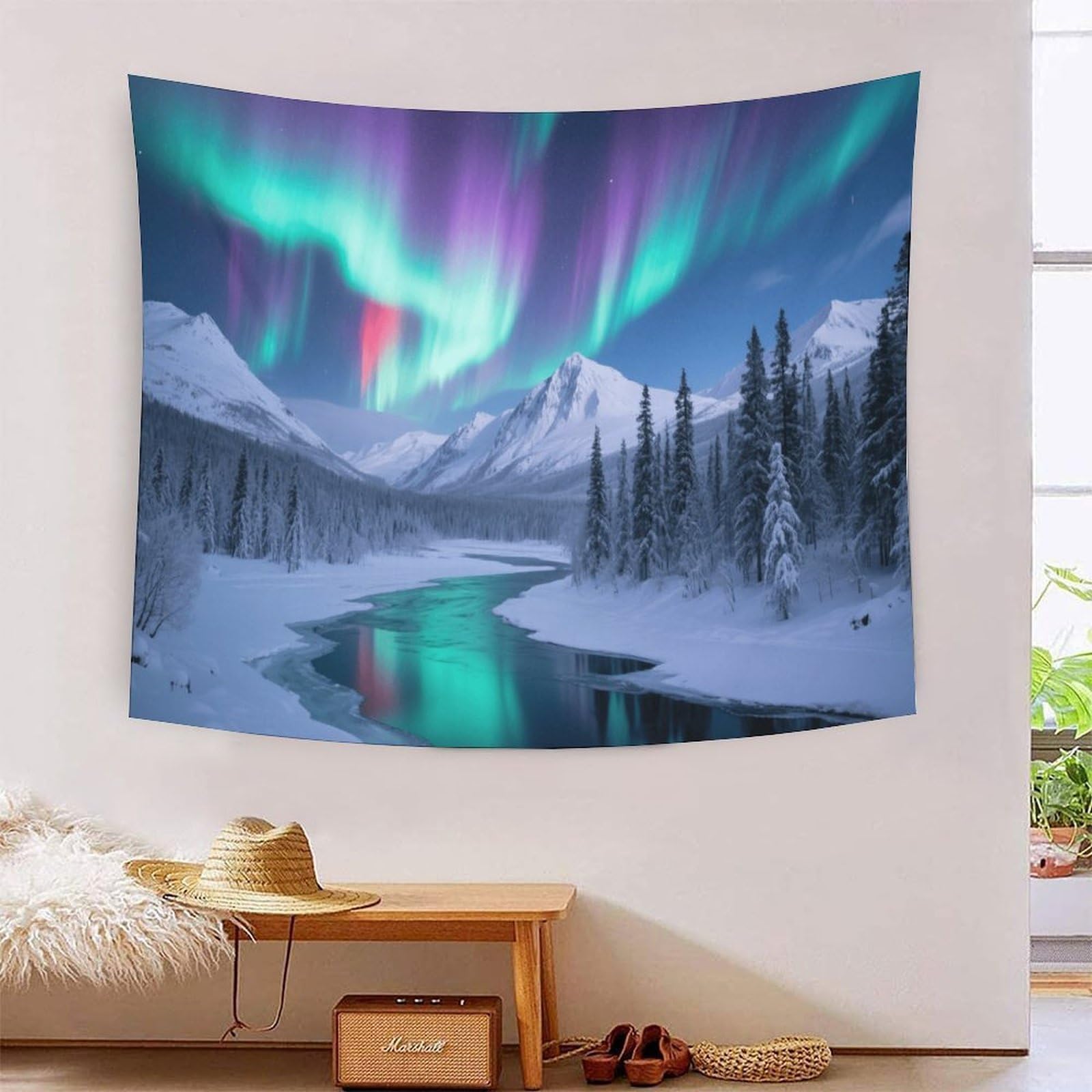 DFENILROP Tapestry 3D Printed Aurora Borealis, Soft Polyester High-Definition Artistic Snowy Mountain Blanket, Washable Wall Decor for Bedroom & Living Room, Unique Gift 130cmx150cm