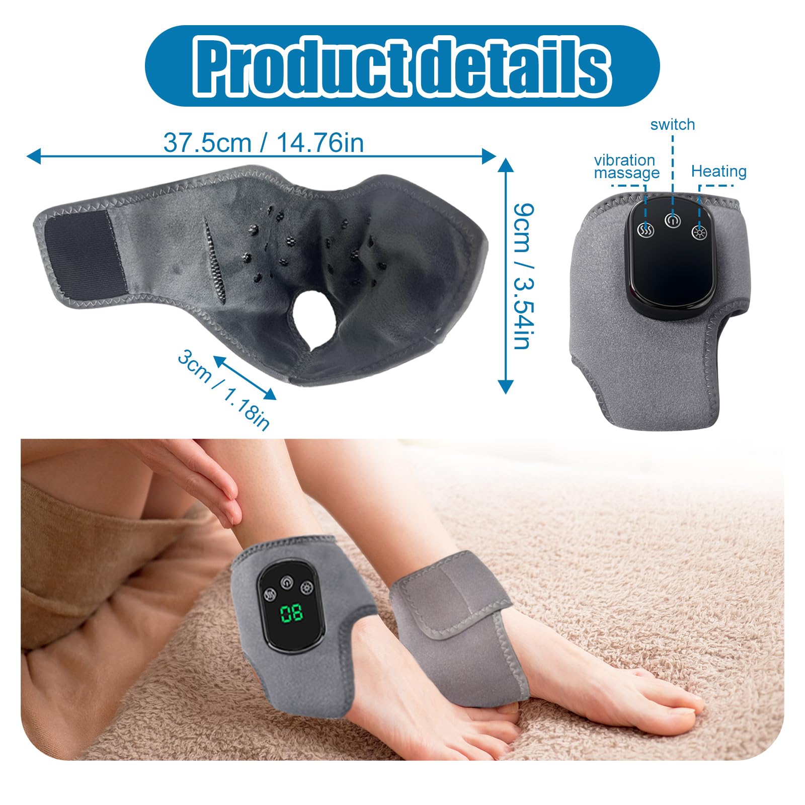 Foot Massager, Wireless 3-in-1 Foot Revive Massager with 3 Vibration Modes & 5 Heat Levels, Portable Heated Ankle Wrap for Both Father and Mother (2pcs) — view 7