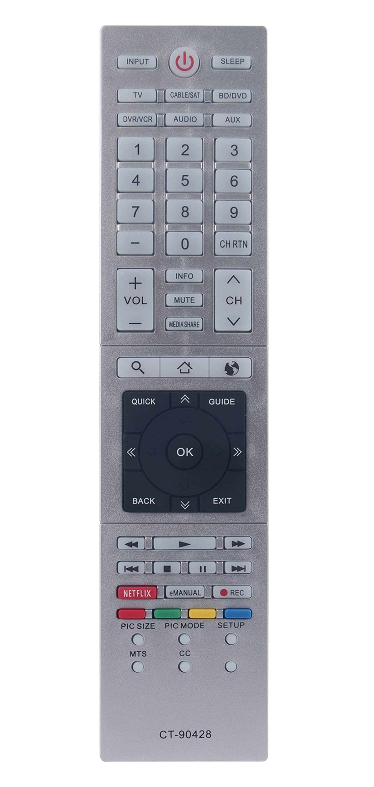 CT-90428 Replaced Remote fit for Toshiba Cloud TV 32L4300 32L4300U 39L4300UM 39L4300 39L4300U 50L4300 50L4300U 50L7300 50L7300U 58L4300 58L4300U