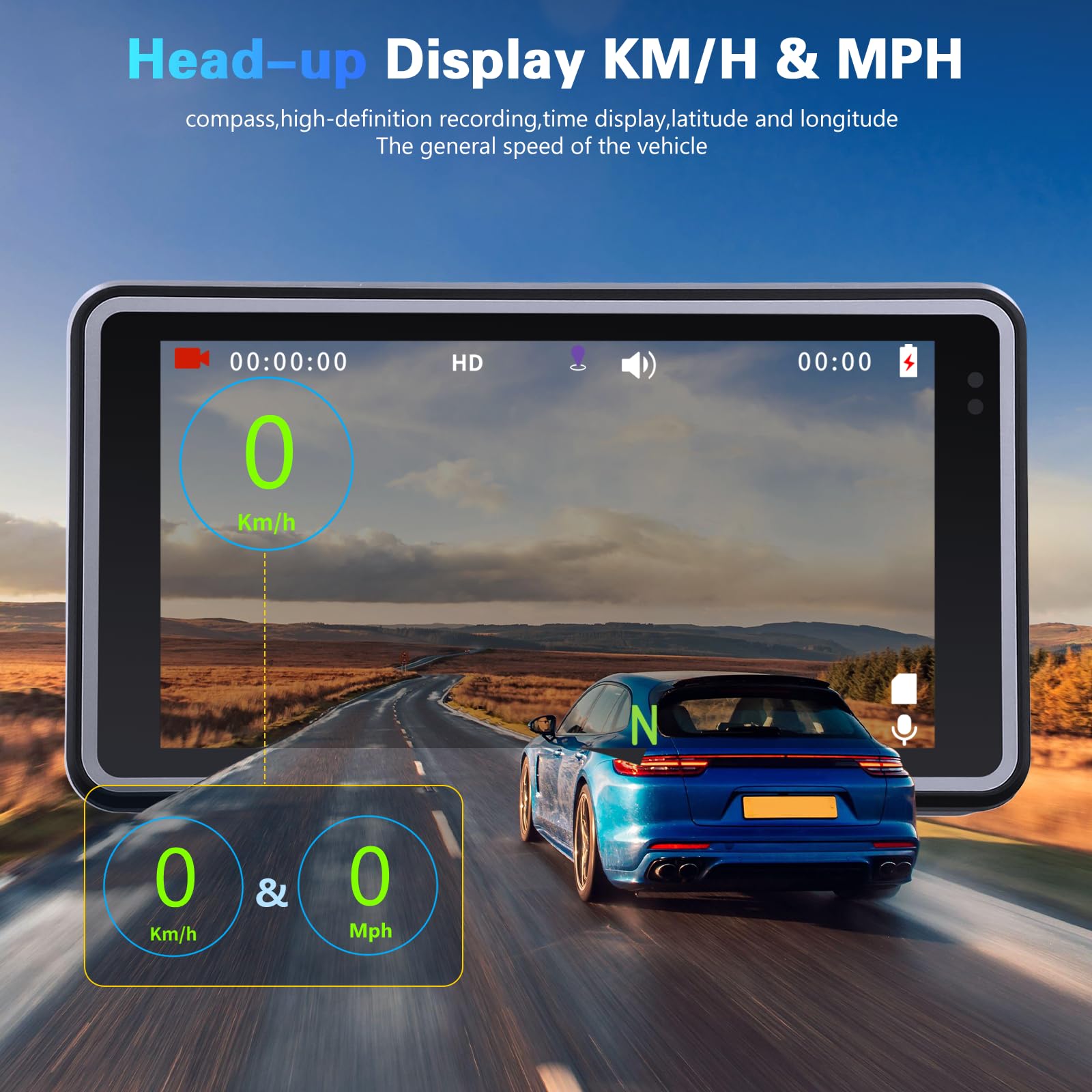 Inefala Dashcam WiFi con GPS/Registrazione a circuito chiuso/G-Sensor/64G SD Card, Dash Cam 1080P con IPS Schermo da 5 Pollici, HUD Display Head-Up Display per Velocità & Tempo