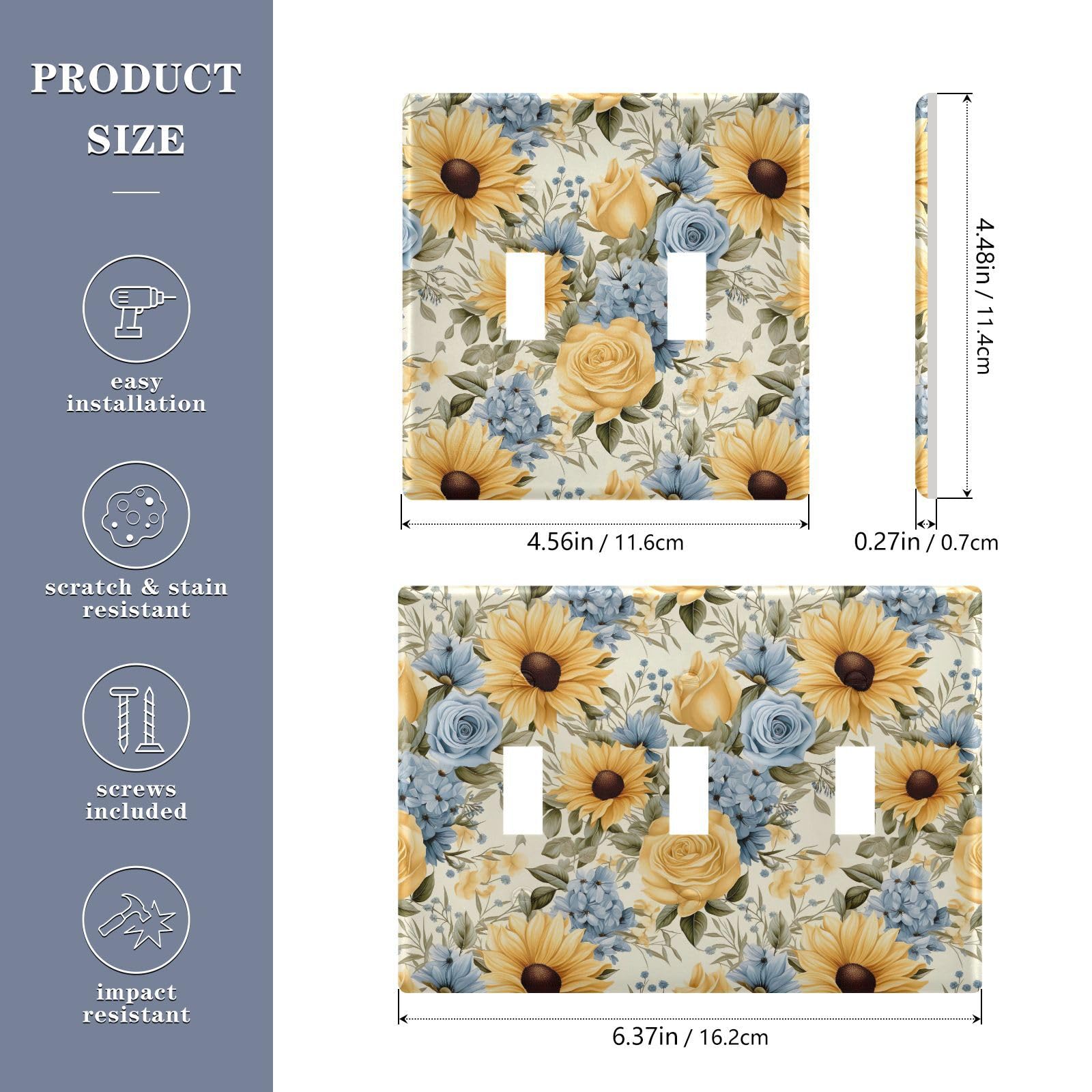 UMIRIKO Sunflower Blue Rose Light Switch Cover Plate Covers Decorative Double Toggle Home Decor 202b3390