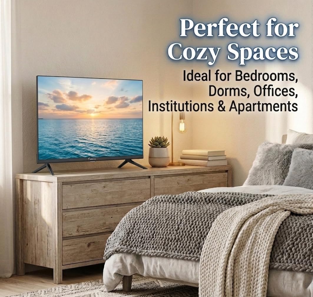 Impecca 32” LED TV 720P HD, HDMI & USB Ports Full Function Remote Control Built-in Stereo Speakers Wall Mountable Frameless Design, None-Smart