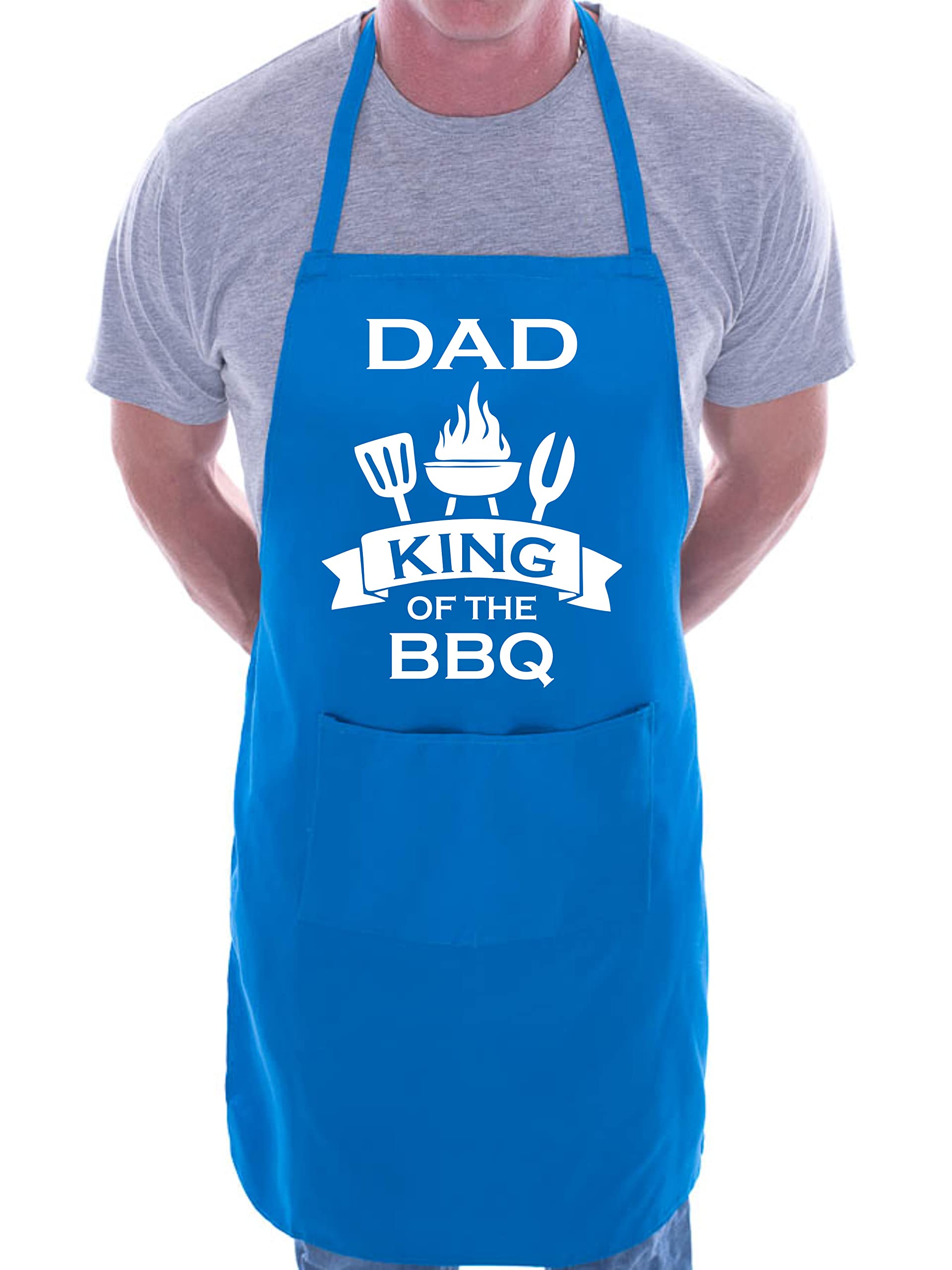 Print4u Unisex Blue Dad Is King Of Bbq Funny Apron Novelty Baking Bbq With 2 Pockets