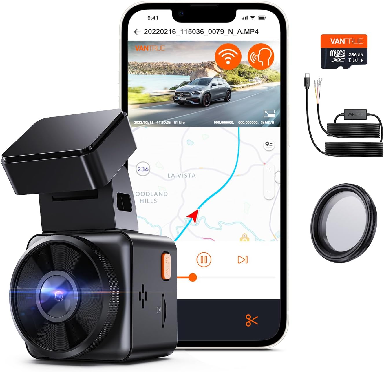 【Bundle: Vantrue E1 Lite + CPL + Hardwire Kit+256gb Micro Card】