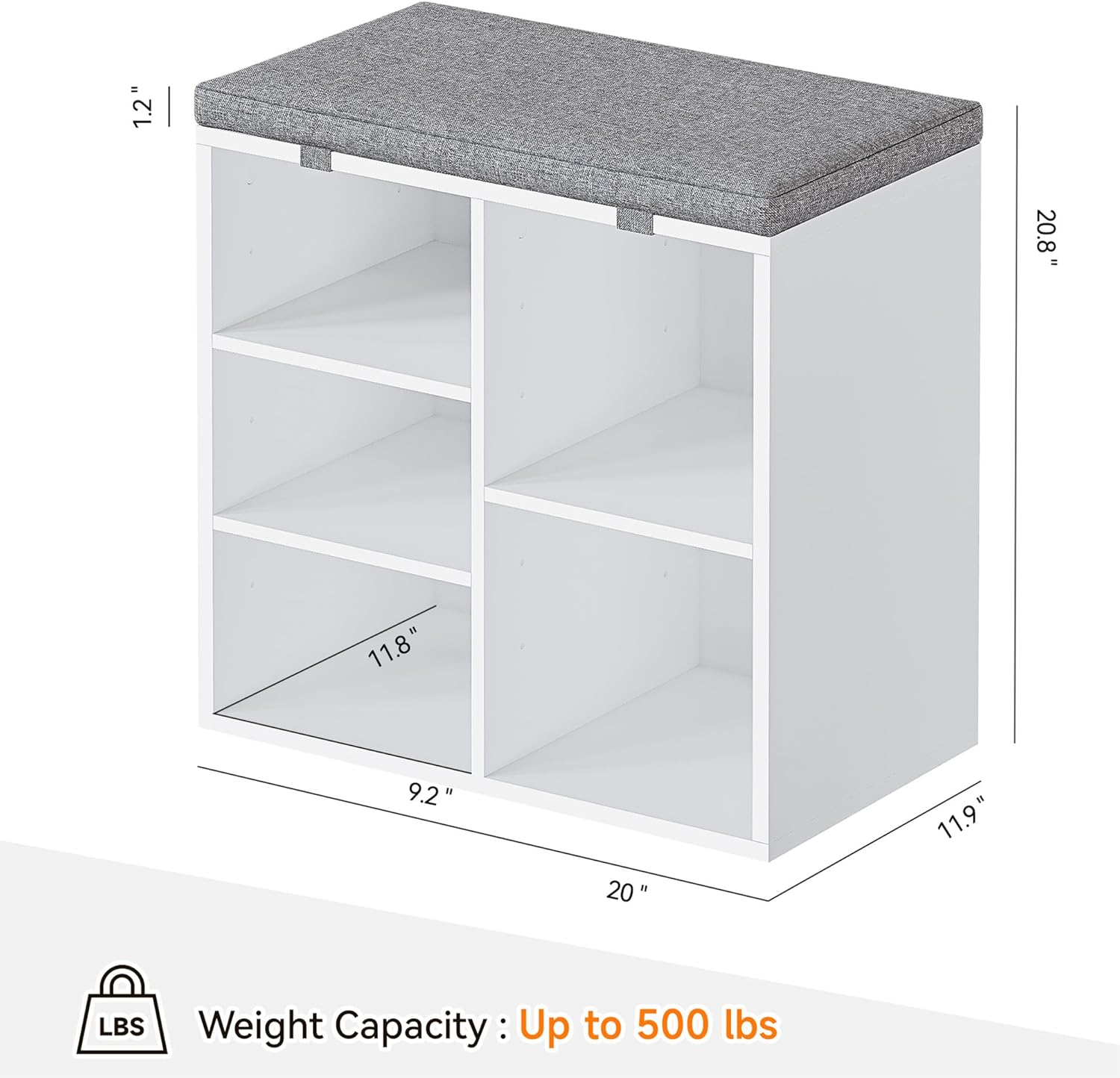 GAOMON Shoe Storage Bench, 5 Cubbies Storage Rack Bench with Cushion, Entryway Bench with 3-Tier Adjustable Shelves for Entryway, Living Room, Hallway, Bedroom (White, 20 inch)