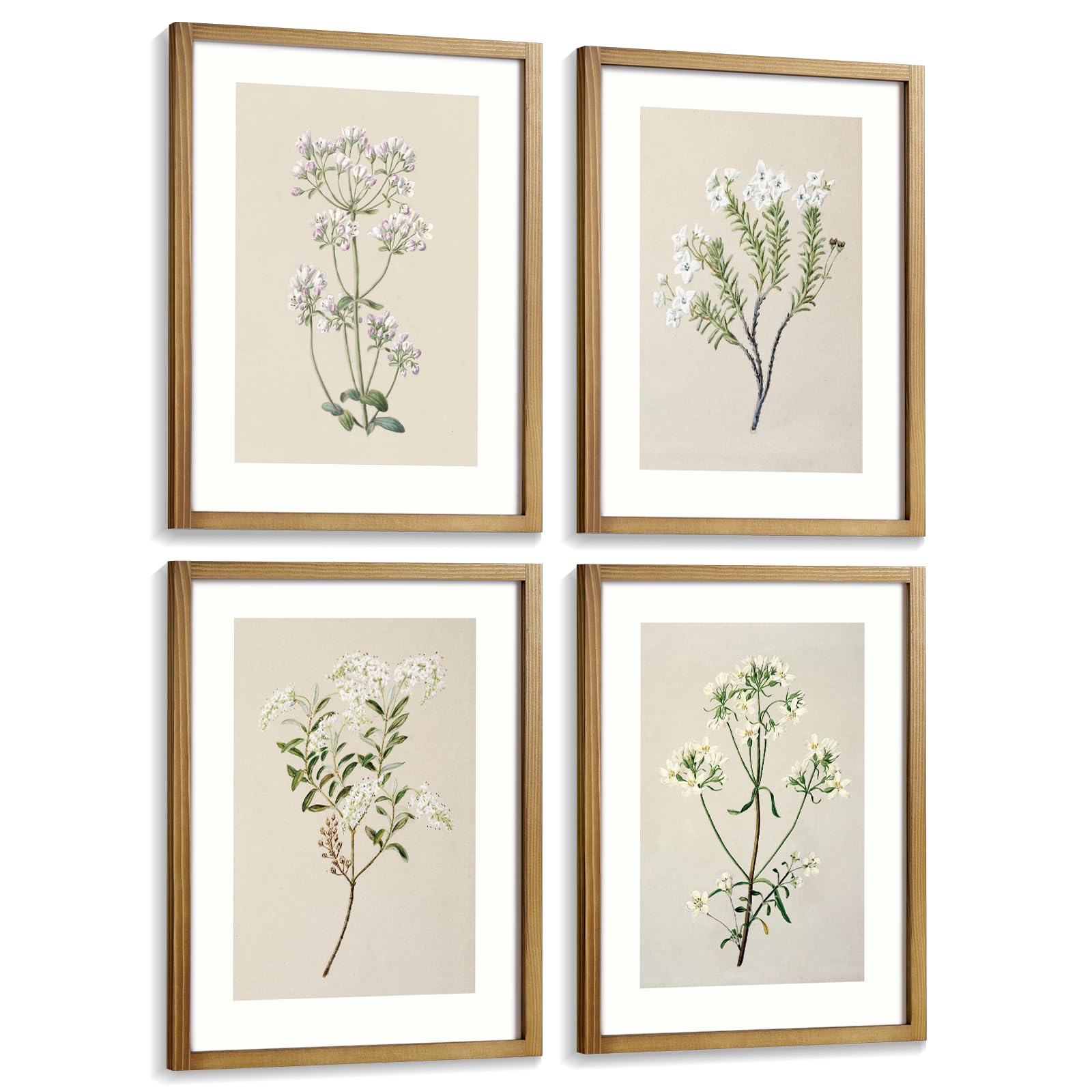 LITIVY Framed Set of 4 Boho Wall Decor Botanical Wall Art Prints Rustic Vintage Flower Minimalist Neutral Decor for Farmhouse Home Bedroom Kitchen Wall Decor (11"x14", Brown Luxuriant Flowers)