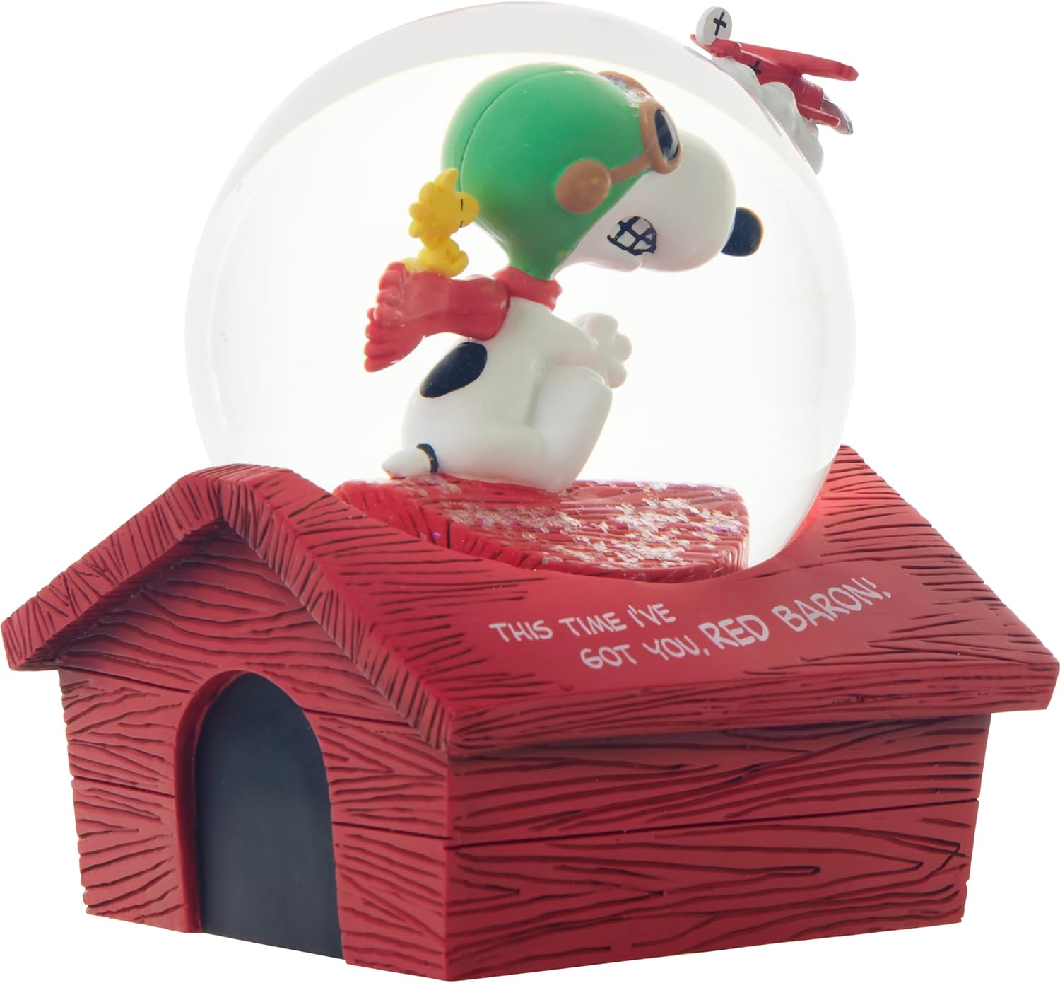 Precious Moments Peanuts Musical Snow Globe | This Time I've Got You, Red Baron! Musical Snow Globe | Snoopy & Woodstock Décor | Collectible