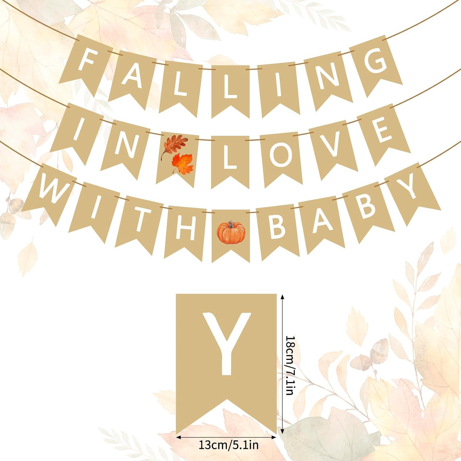 JarThenaAMCS 3 Pcs Falling in Love with Baby Burlap Banner Autumn Baby Shower Decorations Pumpkin Maple Leaves Pre-Assembled Hanging Garland for Thanksgiving Gender Reveal Party Decor