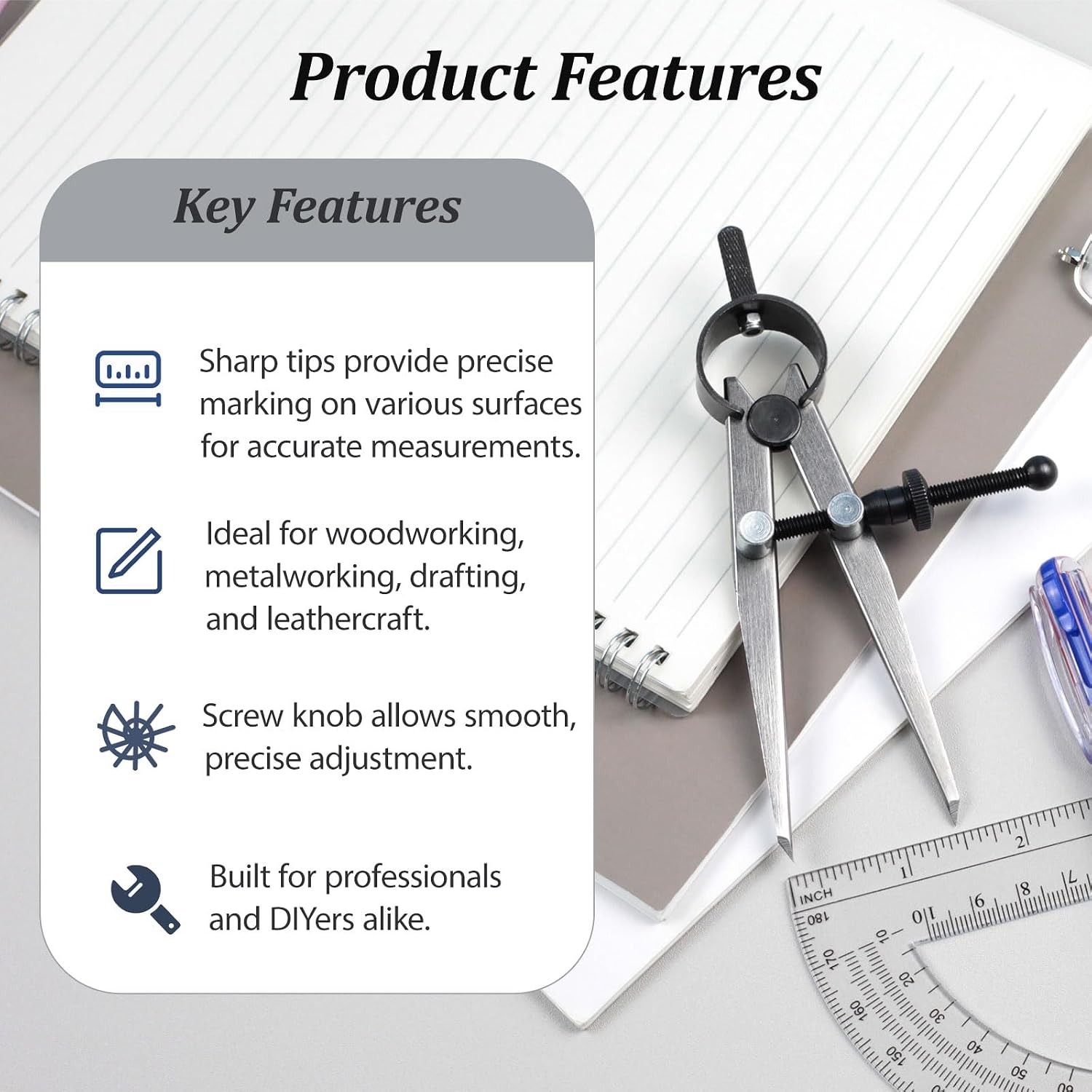 6-Inch Adjustable Lockable Steel Divider – Precision Leather, Wood & Metal Working Compass for Circles, Arcs, and Measurements